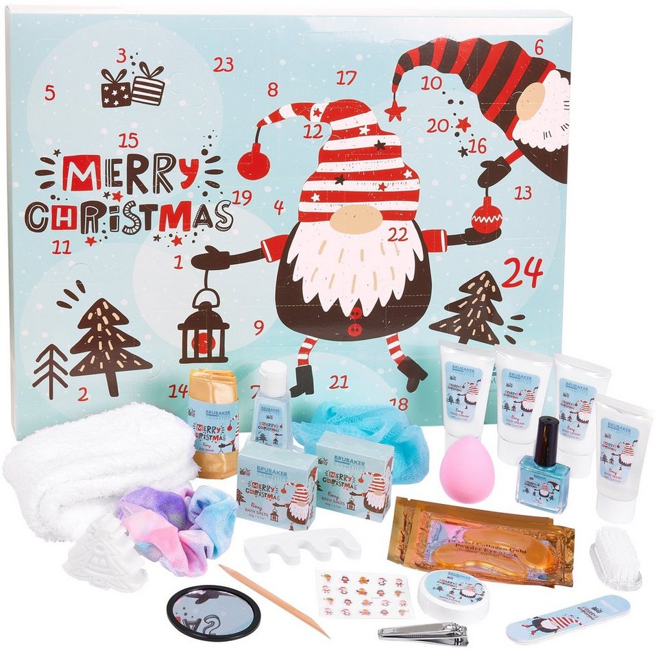 BRUBAKER Adventskalender XXL Beauty Weihnachtskalender 2023 - Wichtel  Zwerge - Körperpflege (Pflege Produkte & Spa Accessoires, 24-tlg), Gnom  Wellness Kalender Weihnachten für Frauen und Mädchen - Mint Blau