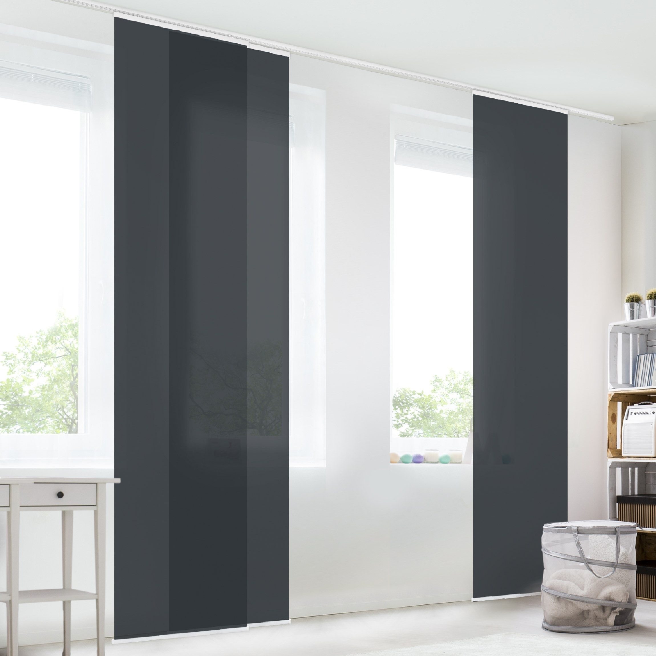 Bilderdepot24 Schiebegardine modern Flächenvorhang blickdicht Mondgrau, günstig online kaufen