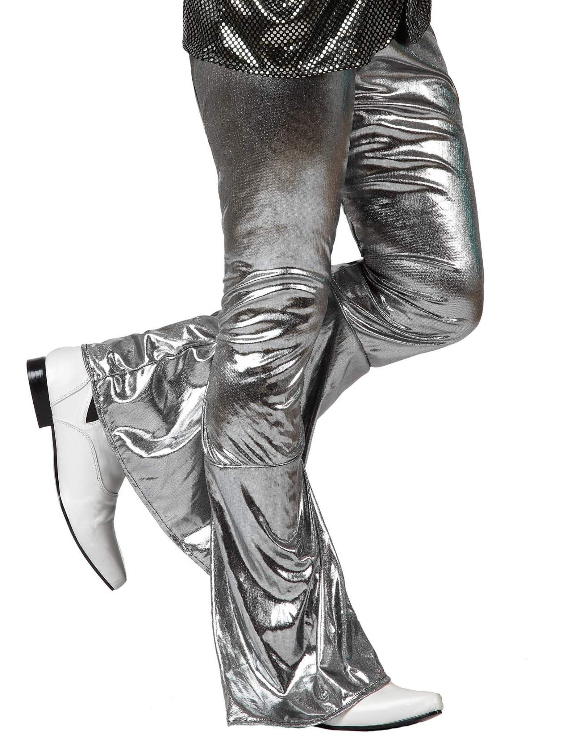 atosa Kostüm 70er Disco Glitzer-Schlaghose Herren silber