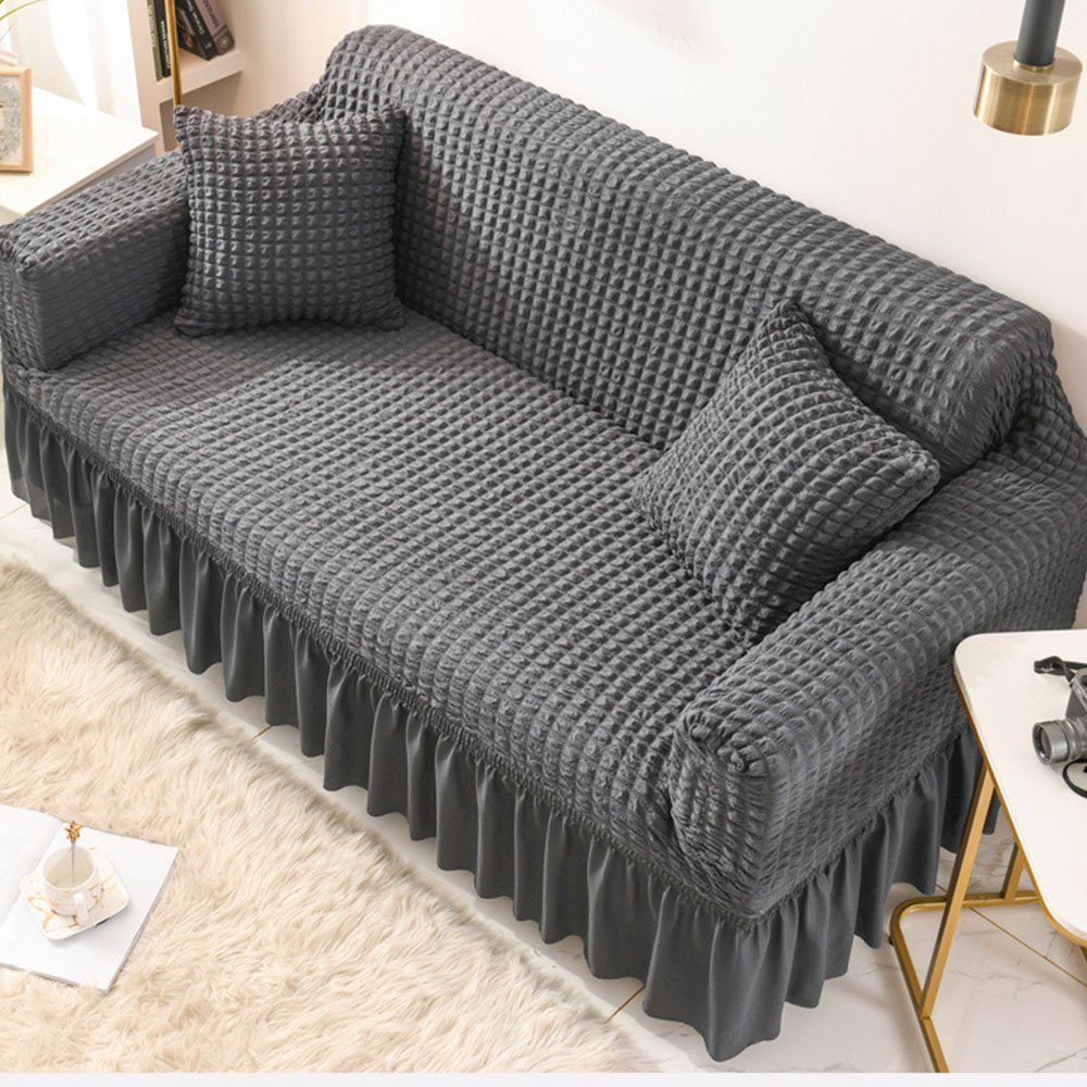 waschbarer 190-230CM, mit Rock Couchbezug FELIXLEO Sofahusse grau Stretch universeller