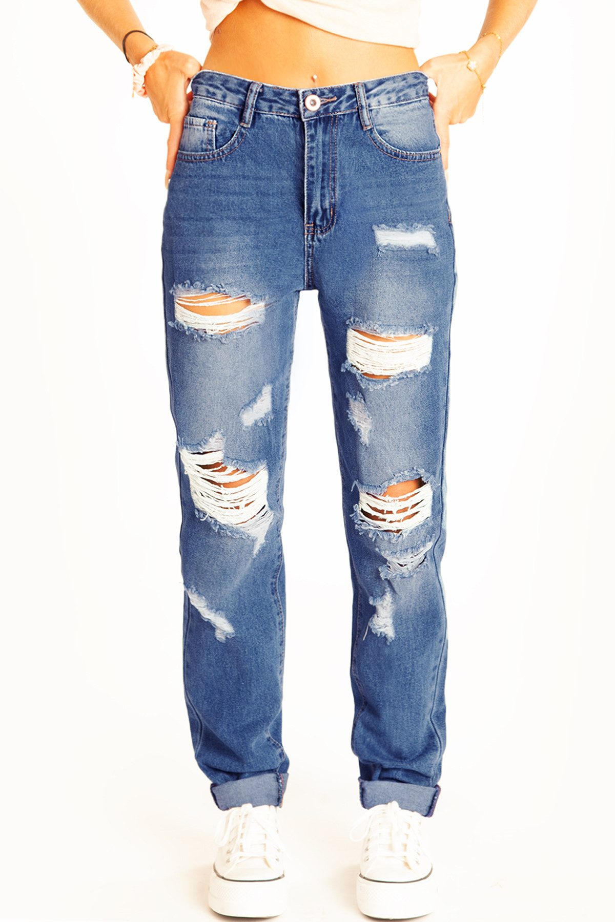 be styled Destroyed-Jeans High waist Boyfriend Jeans lockere destroyed Jeanshose - Damen - j12p High waist