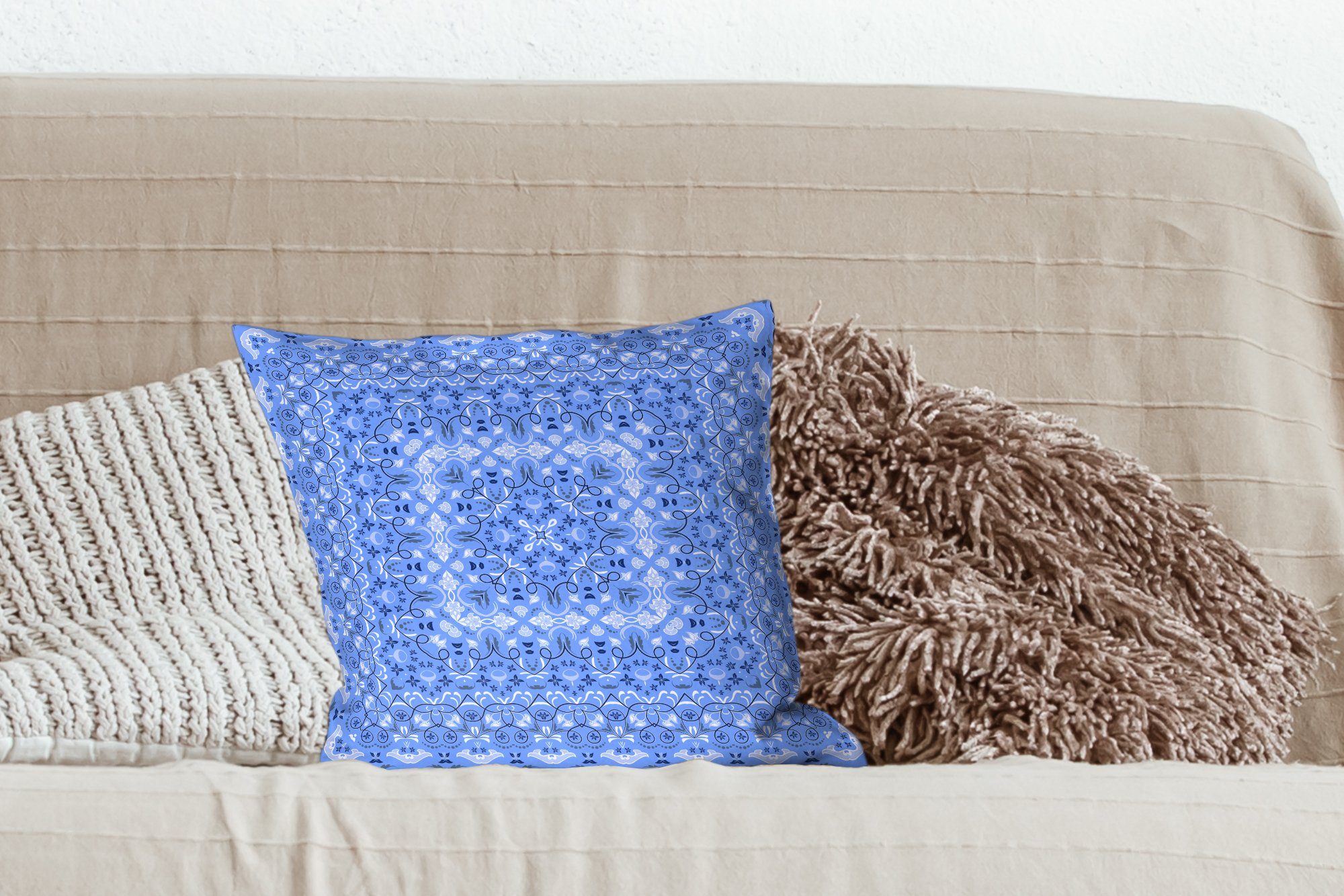 MuchoWow Blau, Persischer - Teppich Füllung für Wohzimmer, Muster mit Zierkissen Schlafzimmer, - Sofakissen Deko, Dekokissen