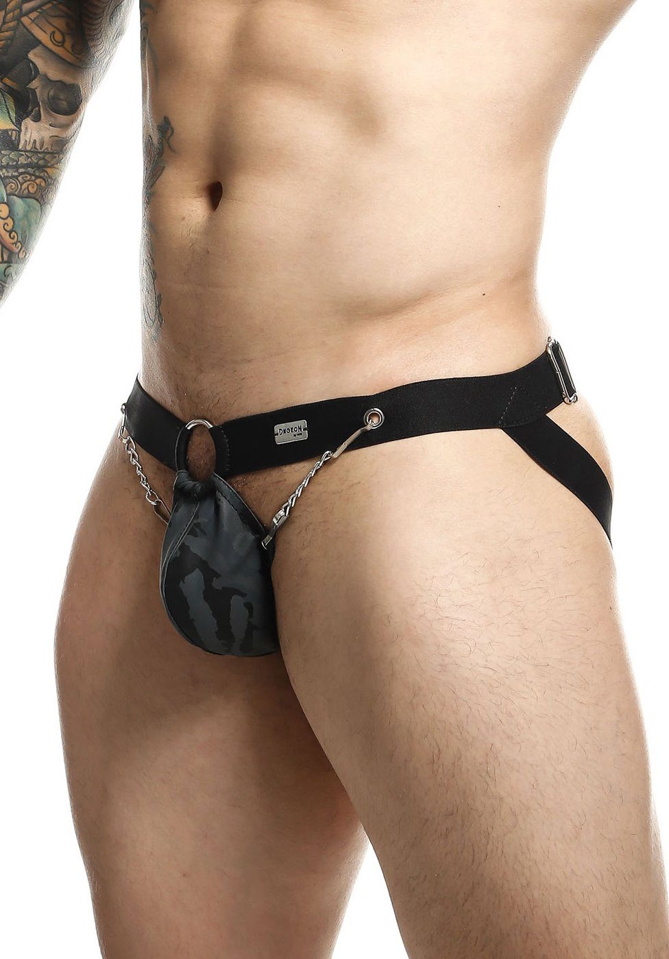 MOB Eroticwear String DNGEON Jockstrap mit Ketten Pofrei - grau