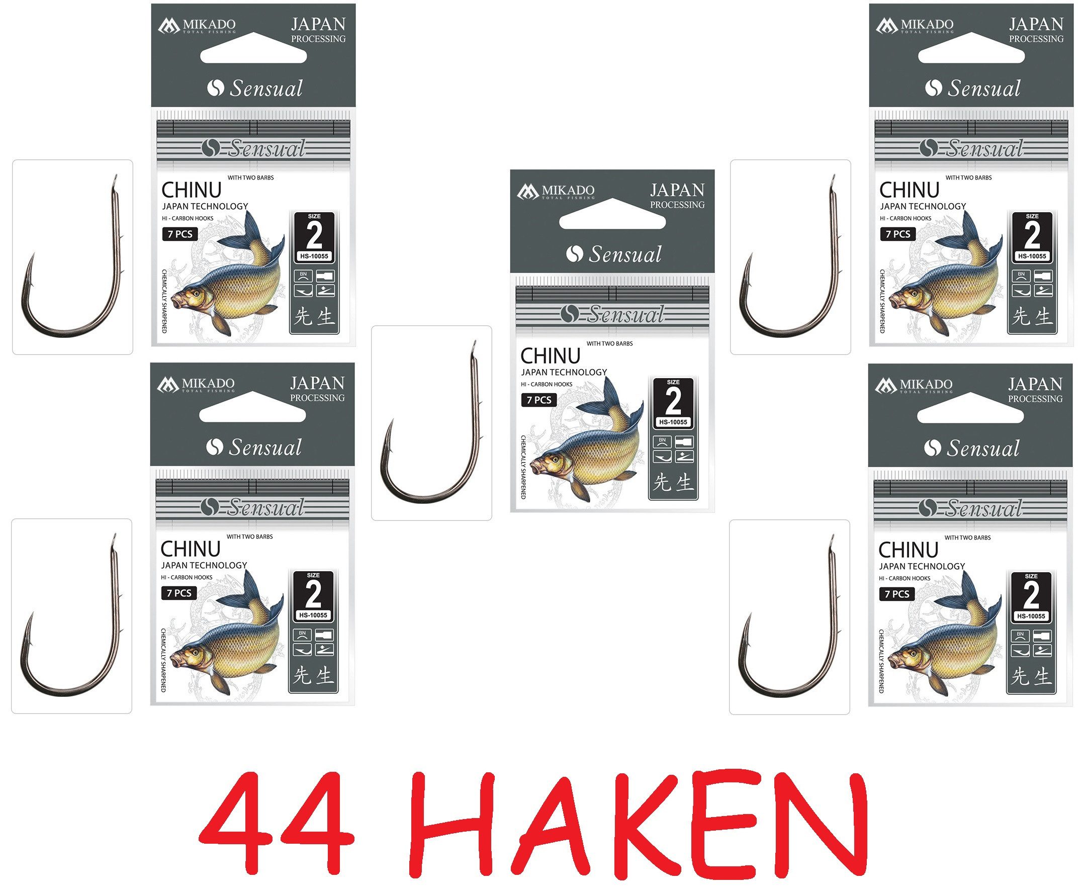 Wurmhaken Wurmhaken SET 44 Stück - SENSUAL CHINU mit Widerhaken in ver. Größen