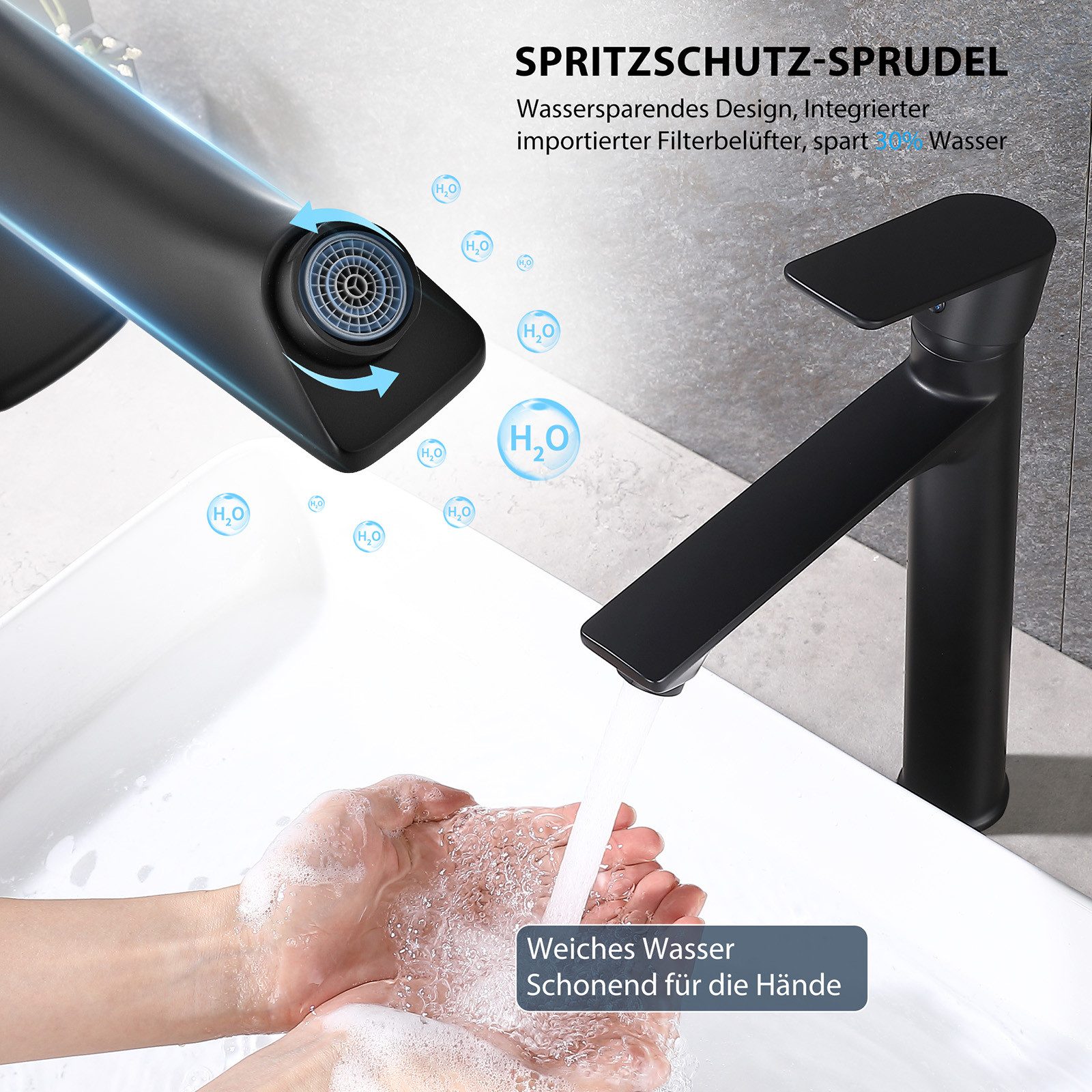 HOMELODY Waschtischarmatur Einhebelmischer Bad Wasserhahn Mischbatterie Armatur Waschbecken (Set) Keramikkartusche, Perlator, 3/8 Anschluss, einfache Montage, S – Bild 4 von 5