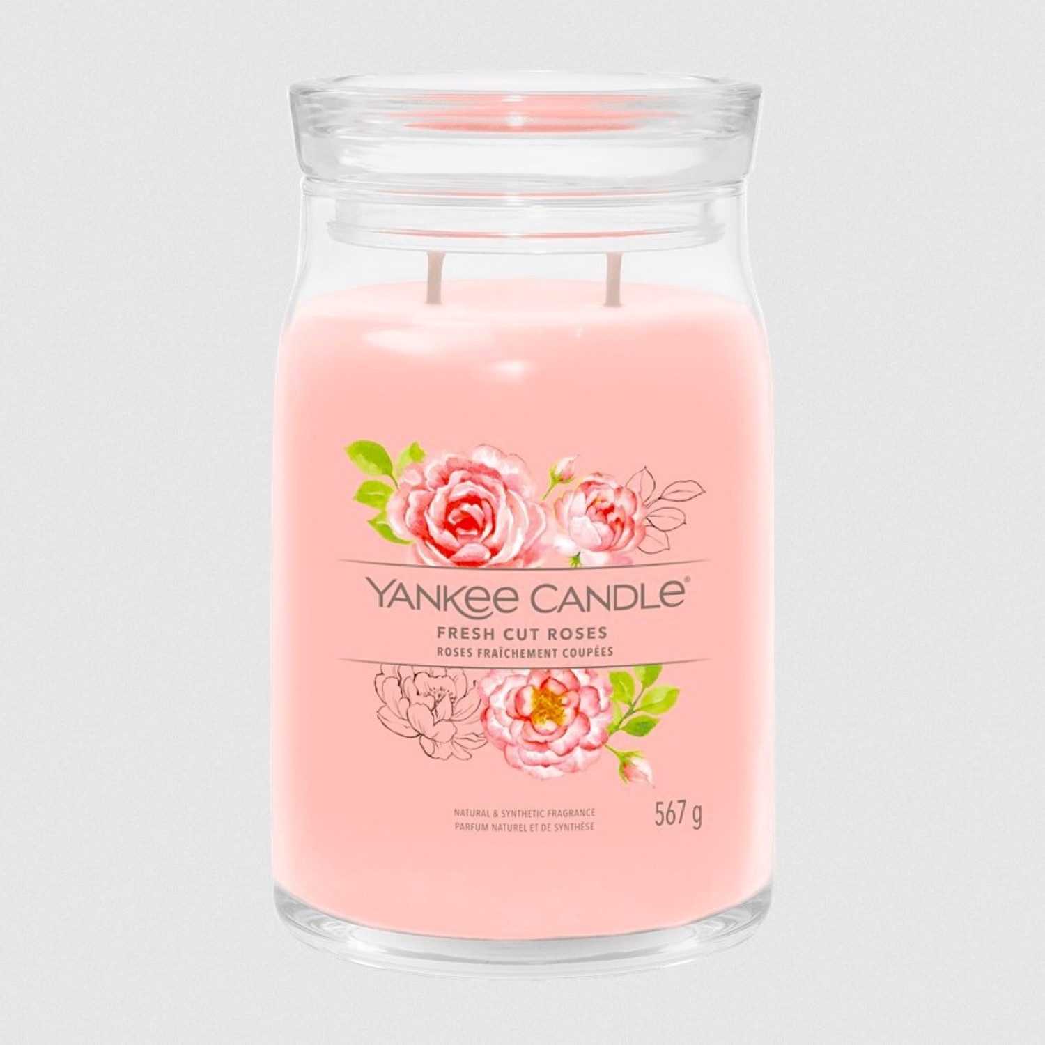 Yankee Candle Duftkerze Fresh Cut Roses - großes Signature Glas mit Deckel, 567g, Blumig, berauschender Duft wie ein englischer Rosengarten