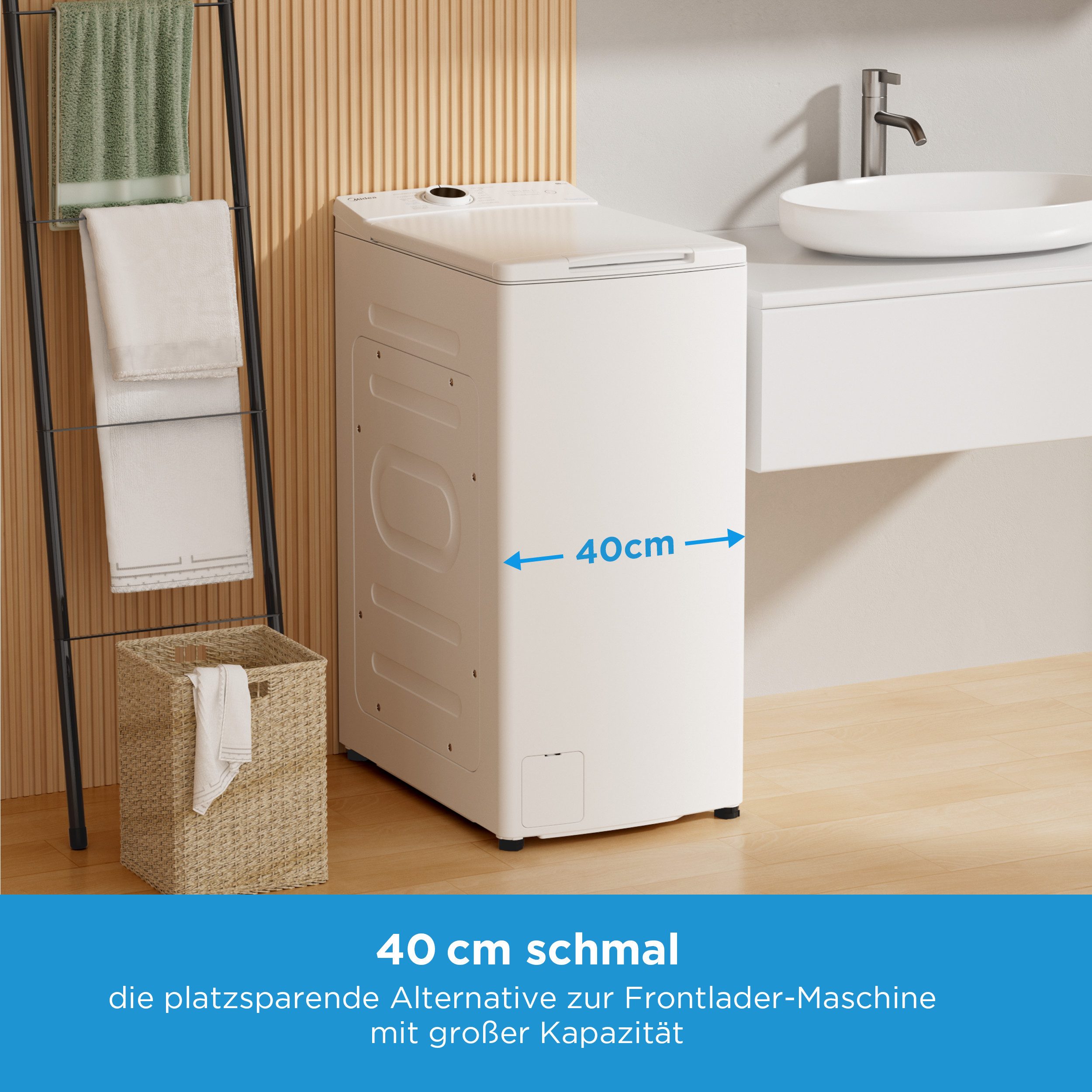 Midea Waschmaschine Toplader MF100 MF10ET70BA10, 7 kg, 1200 U/min