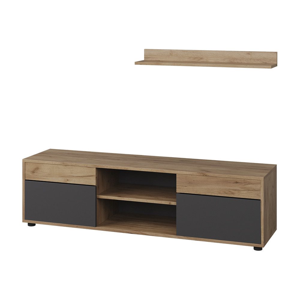 Vicco Wohnwand Berno, Goldkraft Eiche/Anthrazit, 2 Teile, (1-St)