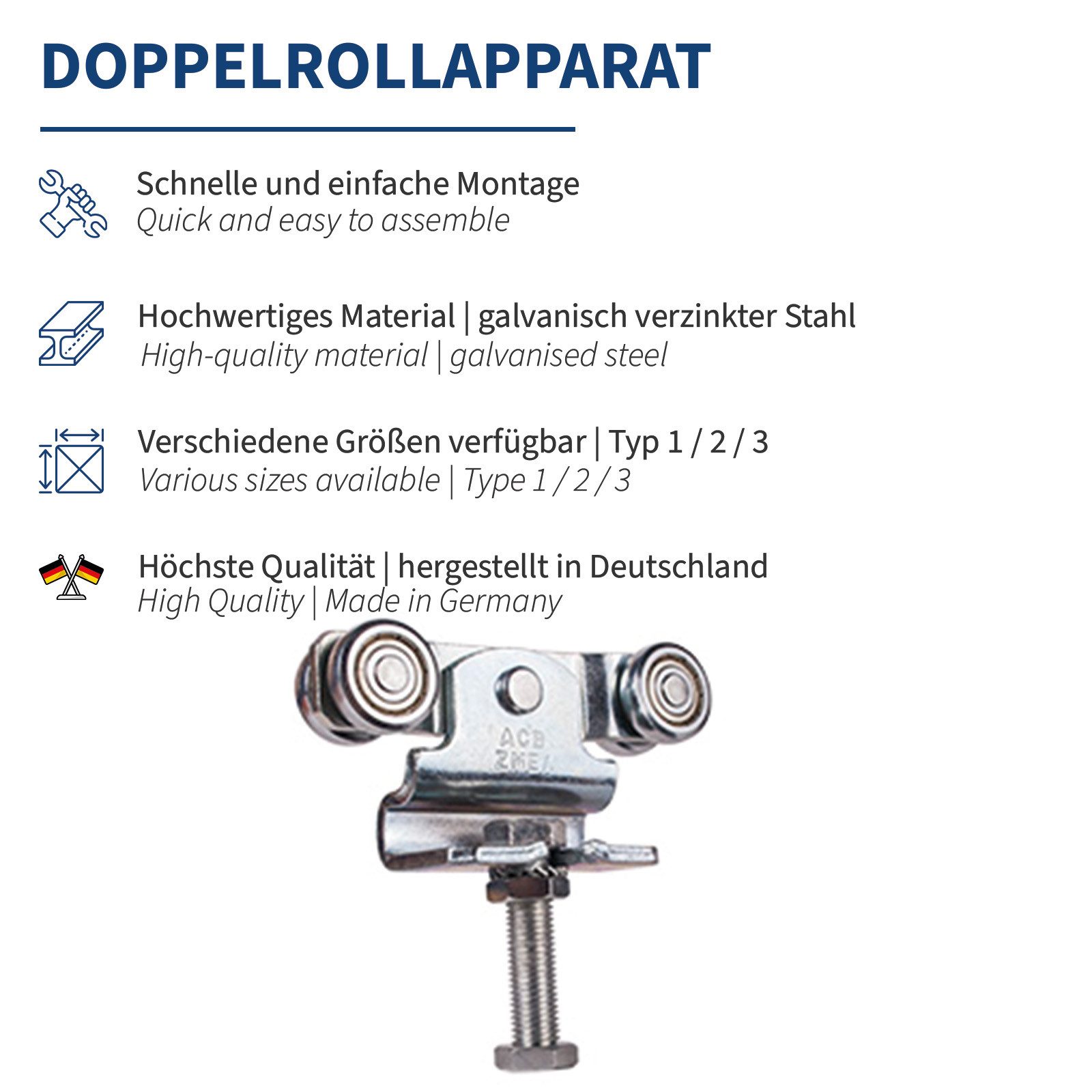 MEA Schiebetür Doppelrollapparat höhenverstellbar für Schiebetürbeschlag, günstig online kaufen