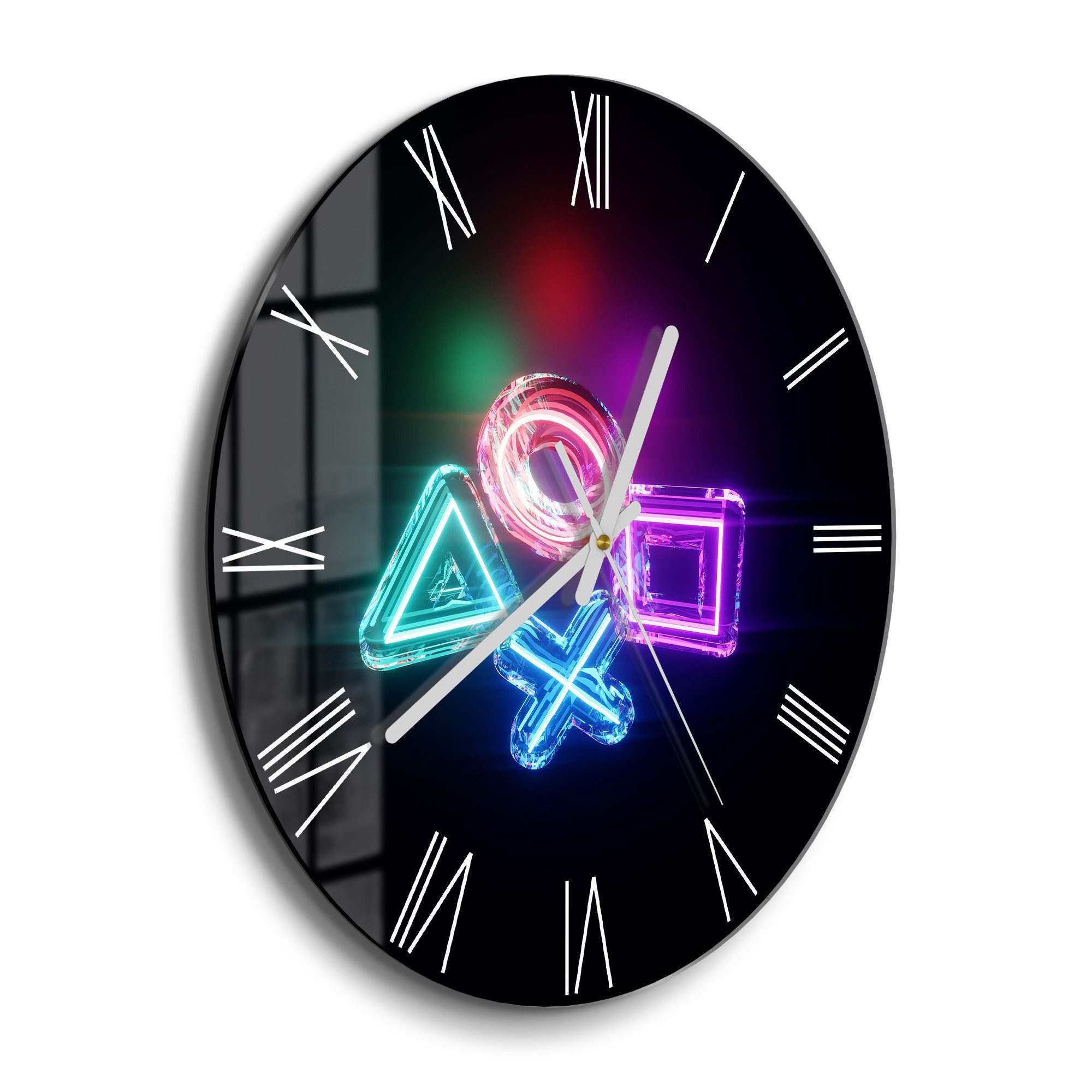 DEQORI Wanduhr 'Neon Gaming Symbole' (Glas günstig online kaufen