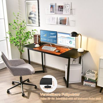 COSTWAY Schreibtisch, schmal, mit Haken, Metallgestell, 160x60x74cm