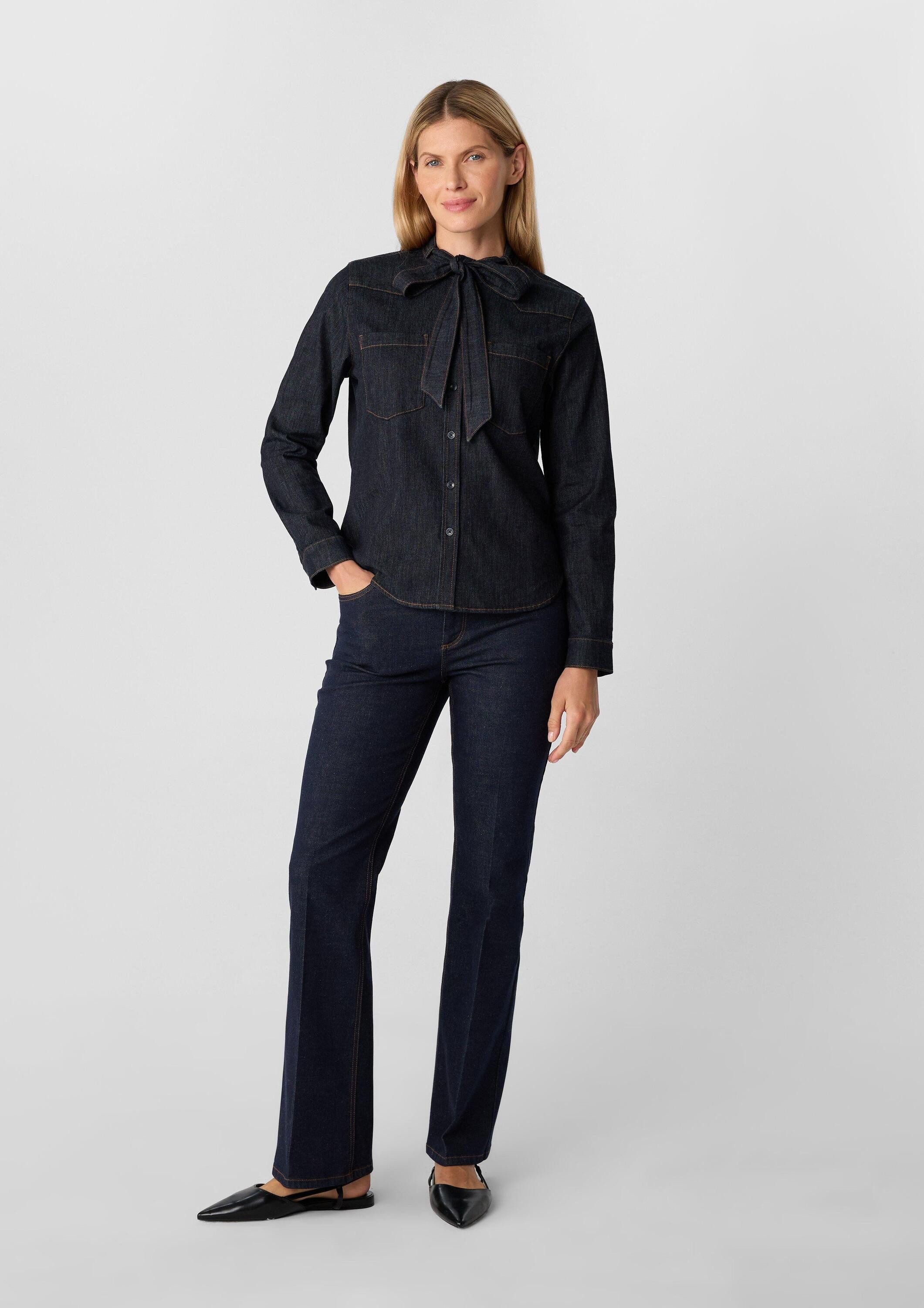 comma Langarmbluse Bluse Weiches Denimhemd mit Schluppe