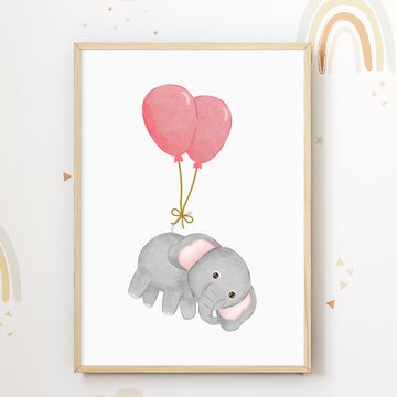 Tigerlino Poster Luftballon Tiere 3er Set Kinderzimmer Bilder Fuchs Affe Elefant