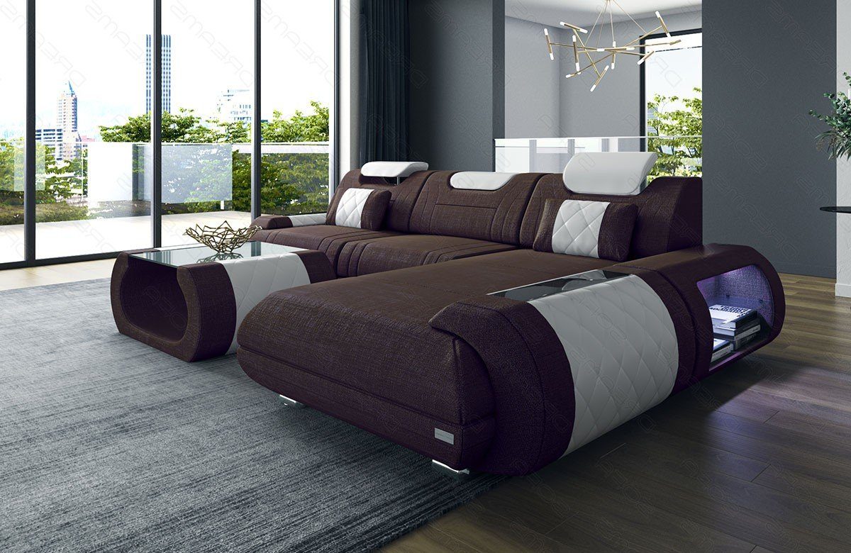 Strukturstoff H Bettfunktion Sofa L Sofa mit Polster Dreams Rimini Stoffsofa, Couch Form wahlweise Stoff graubraun-weiß Ecksofa