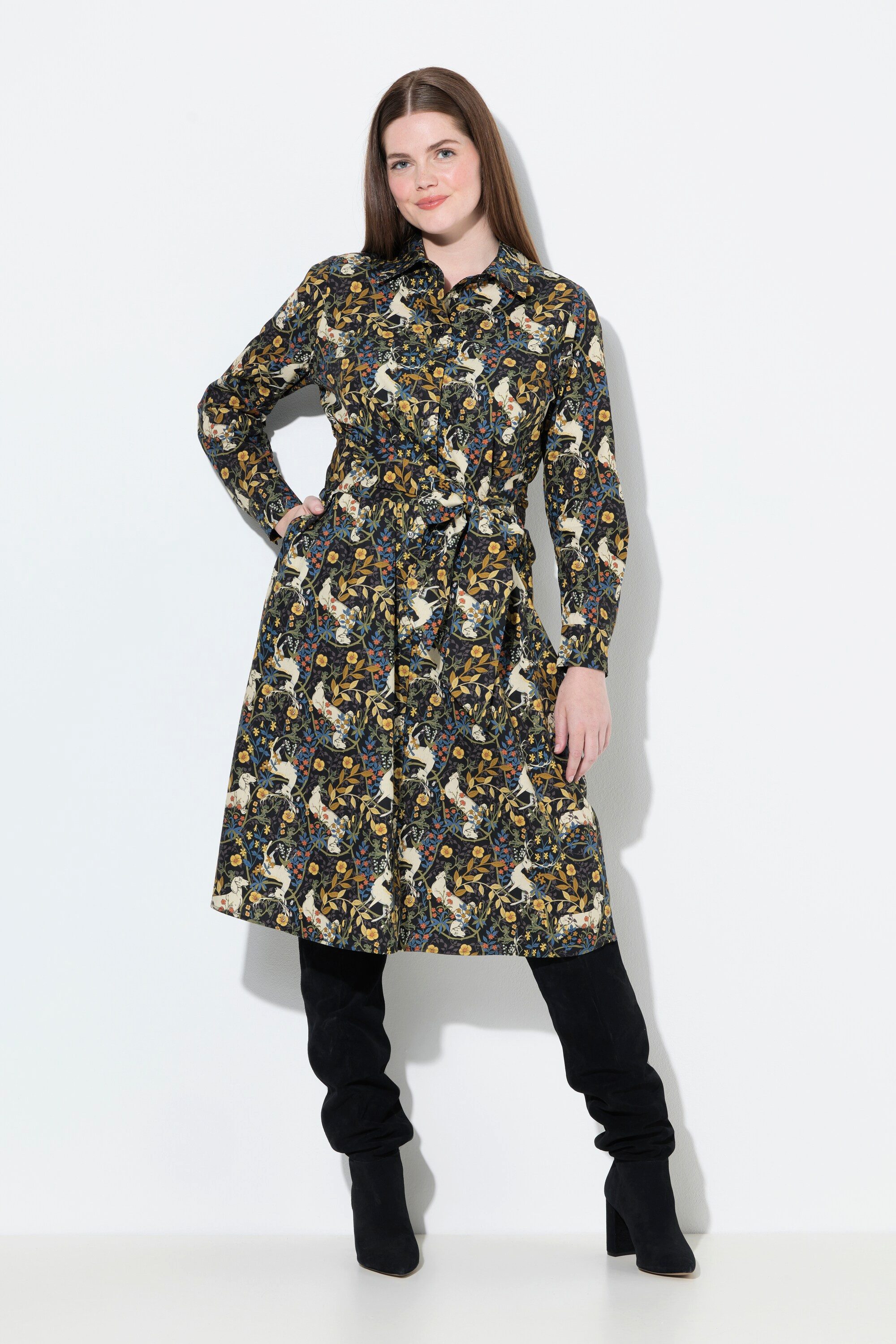 Jerseykleid Hemdblusenkleid Hemdkragen Langarm