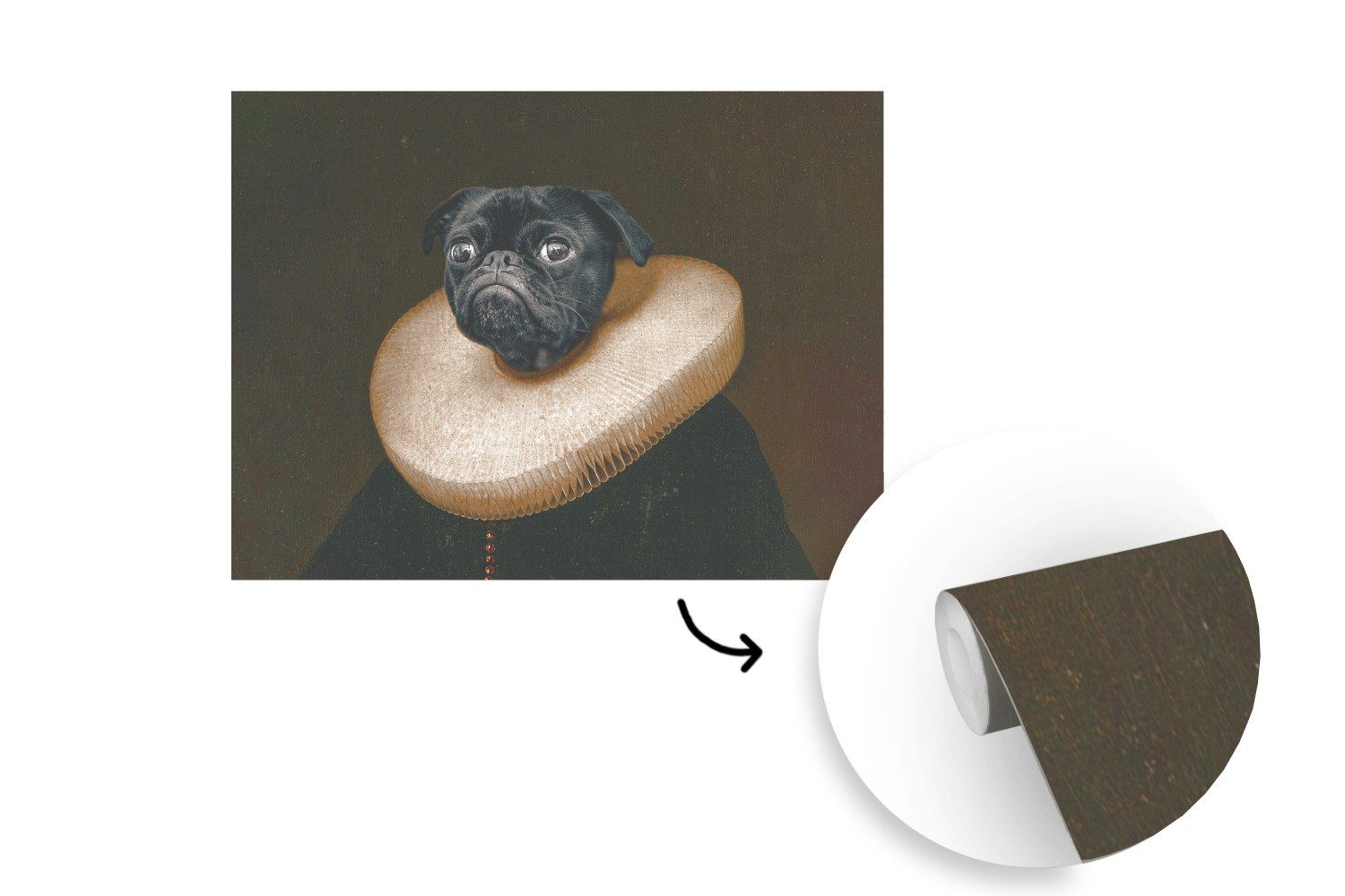 MuchoWow Fototapete Hund - Gemälde Wallpaper (6 Wohnzimmer, Matt, für Kinderzimmer, Tierkopf, Schlafzimmer, St), bedruckt, Tapete Vinyl 