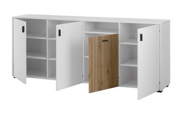Furn.Design Sideboard Merced (Große Anrichte in weiß mit Eiche, 200 x 80 cm), Soft-Close, mit Staboptik