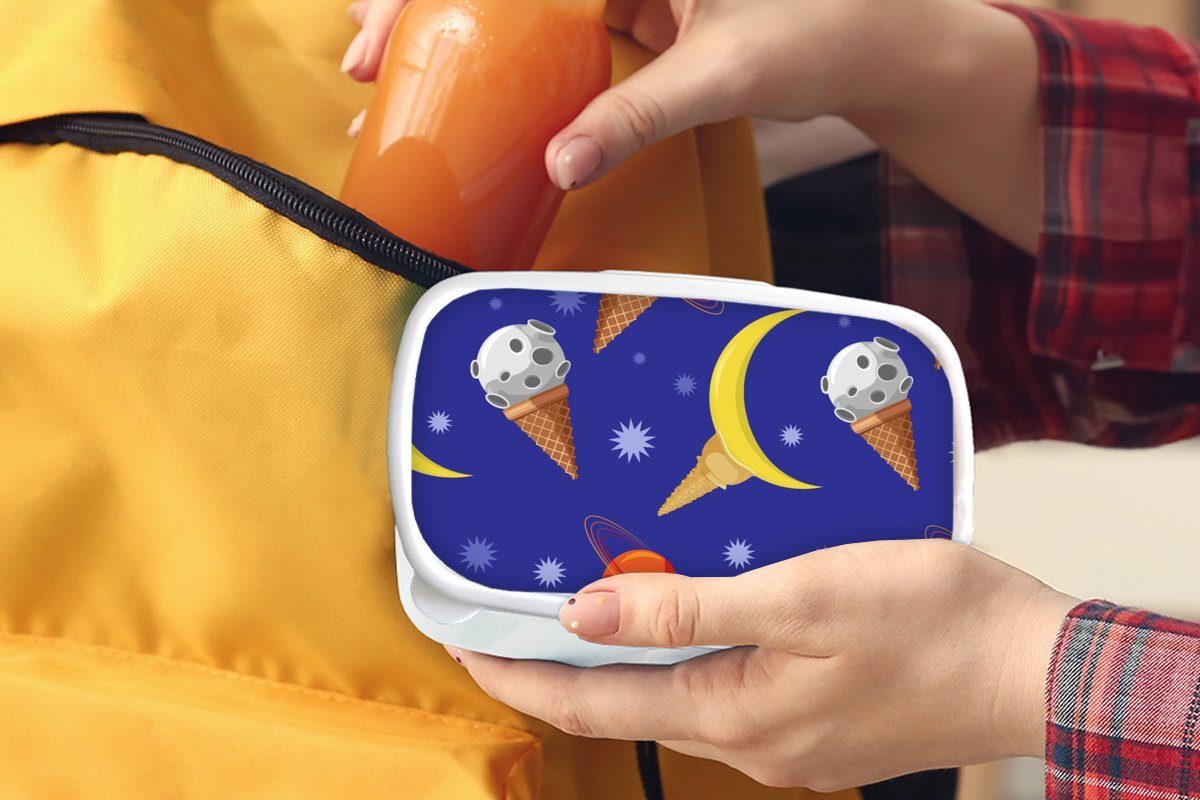 MuchoWow Lunchbox (2-tlg), Jungs für für und Brotdose, Kinder - Muster, - Brotbox weiß Erwachsene, Mädchen Eiswaffeln Kunststoff, und Planeten