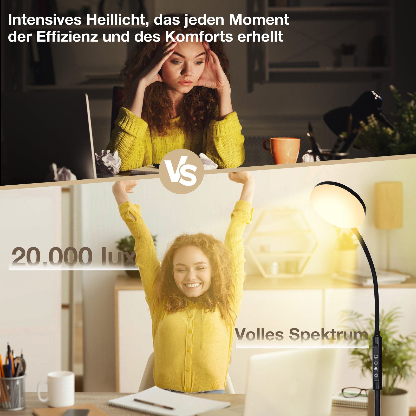 MUPOO LED Stehlampe LED Stehleuchte Weiß/Schwarz mit Schwanenhals,165cm, 10 Helligkeitsstufen & 5 Lichtfarben,mit Fernbedienung,16W,Timer – Bild 4 von 5