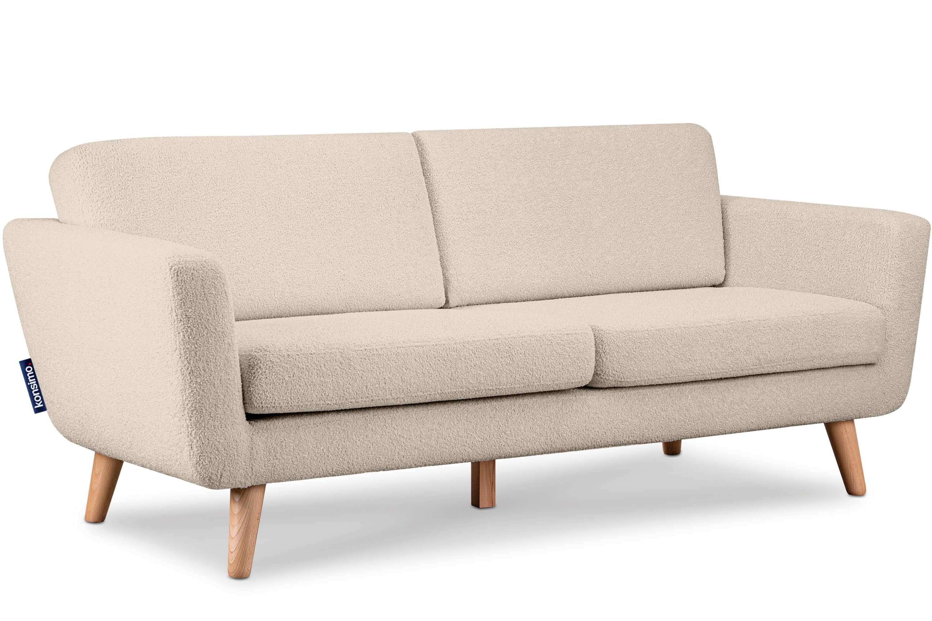 Konsimo 3-Sitzer TAGIO Sofa 3 Personen, mit Armlehnen, Scandi-Stil, Made in Europe, Gestell aus Massivholz creme | creme