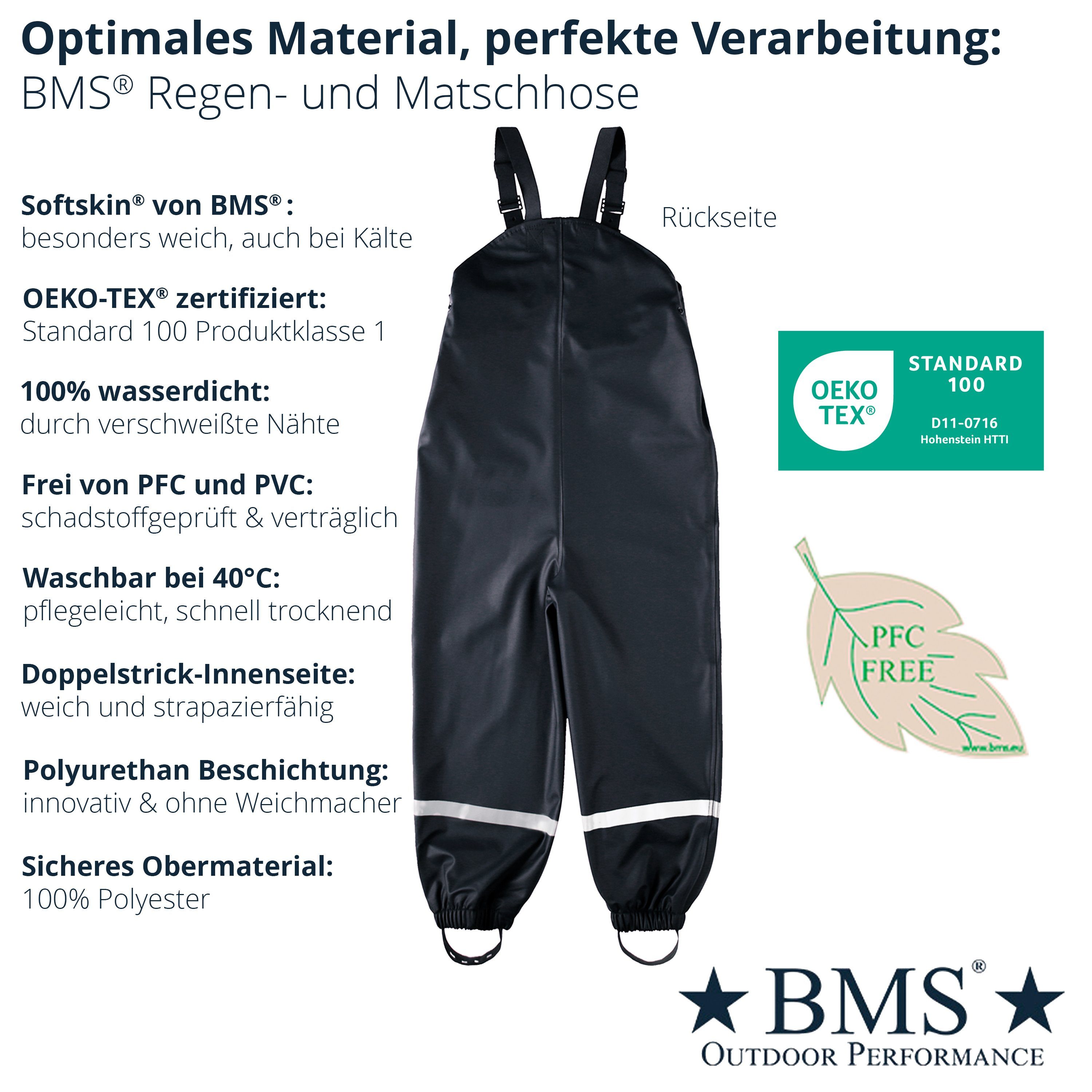100% Buddelhose (1-tlg) Matschlatzhose - BMS Matschhose Regen- schwarz - wasserdicht BMS und Regenhose -