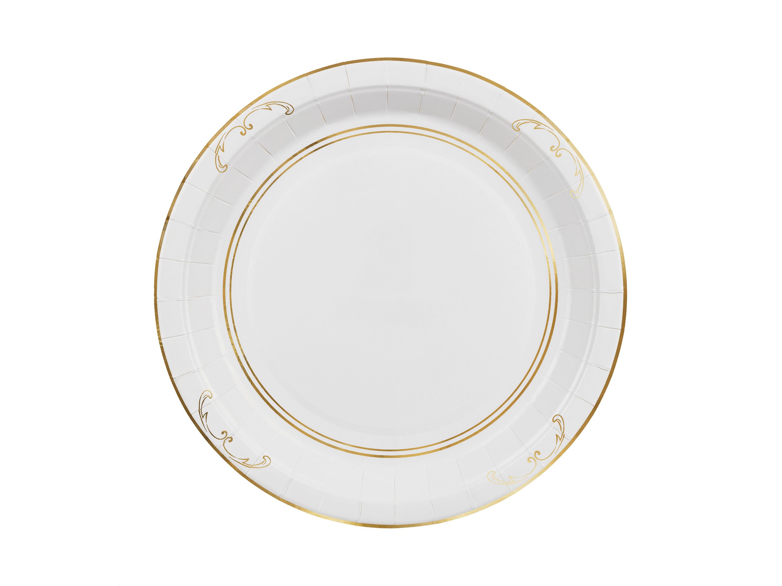 partydeco Teller, Pappteller 23cm mit Goldrand und Ornament 6er Set Weiß / Gold