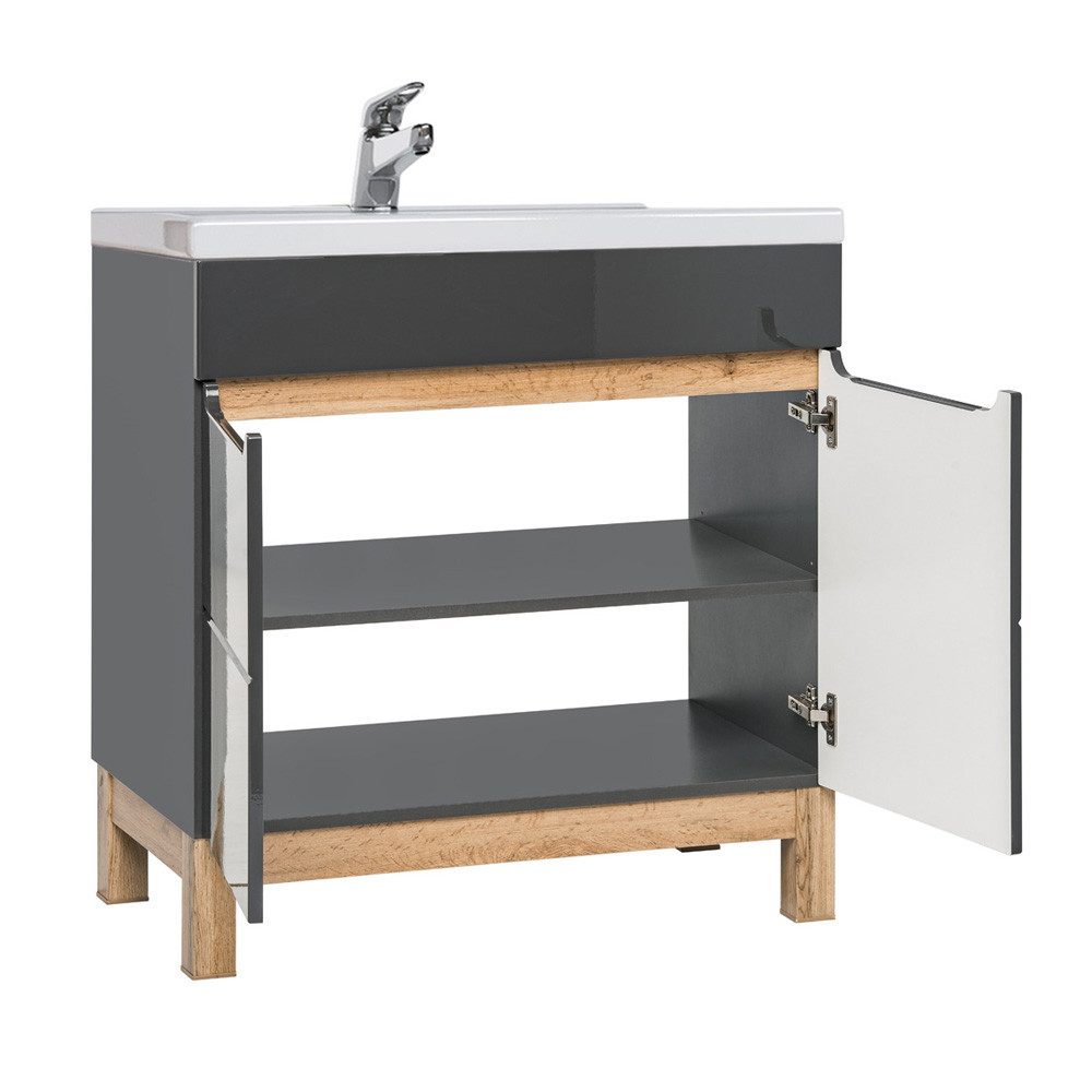 Lomadox Waschtisch SOLNA-56, grau Wotaneiche 81x85x46cm günstig online kaufen