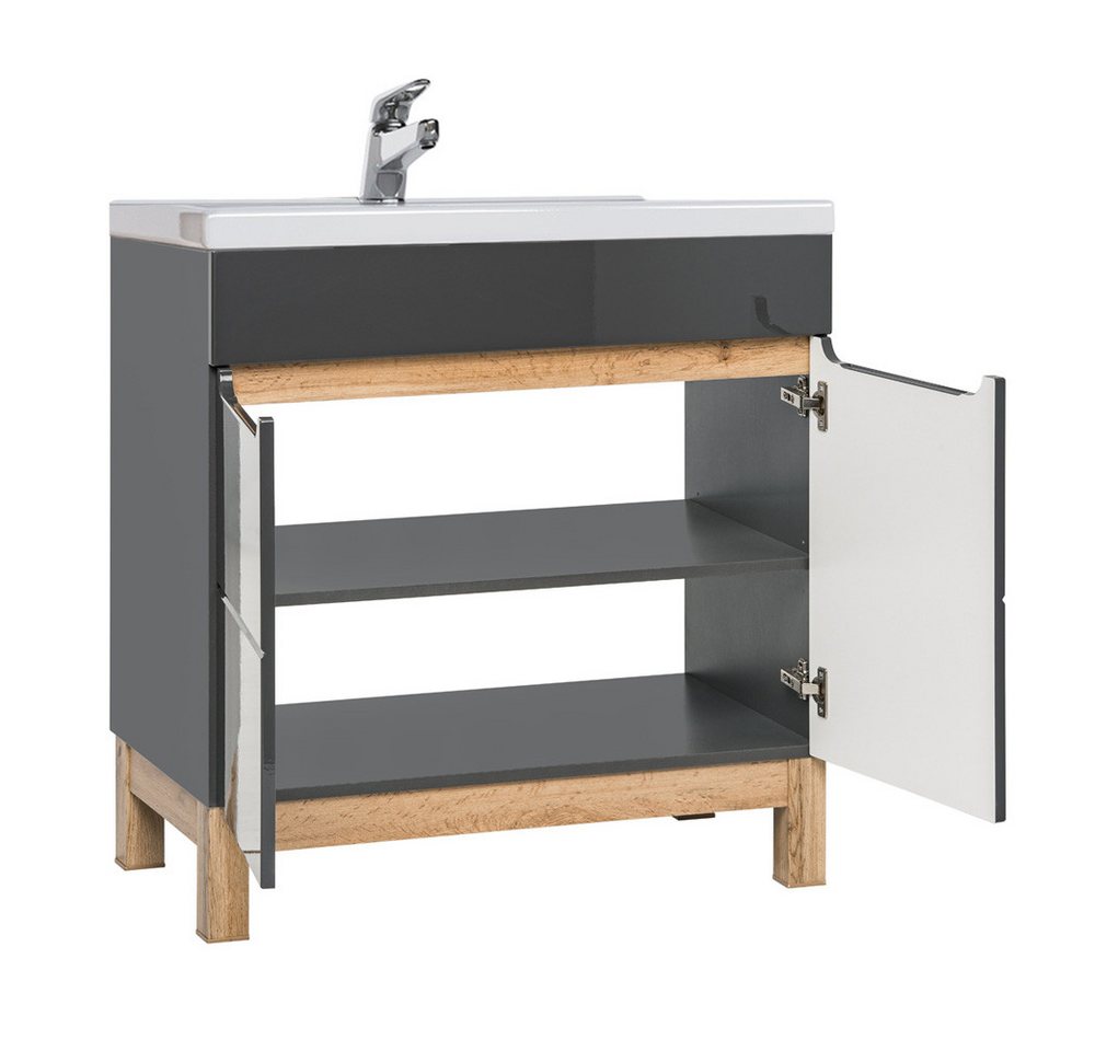Thumbnail - Lomadox Waschtisch SOLNA-56, grau Wotaneiche 81x85x46cm