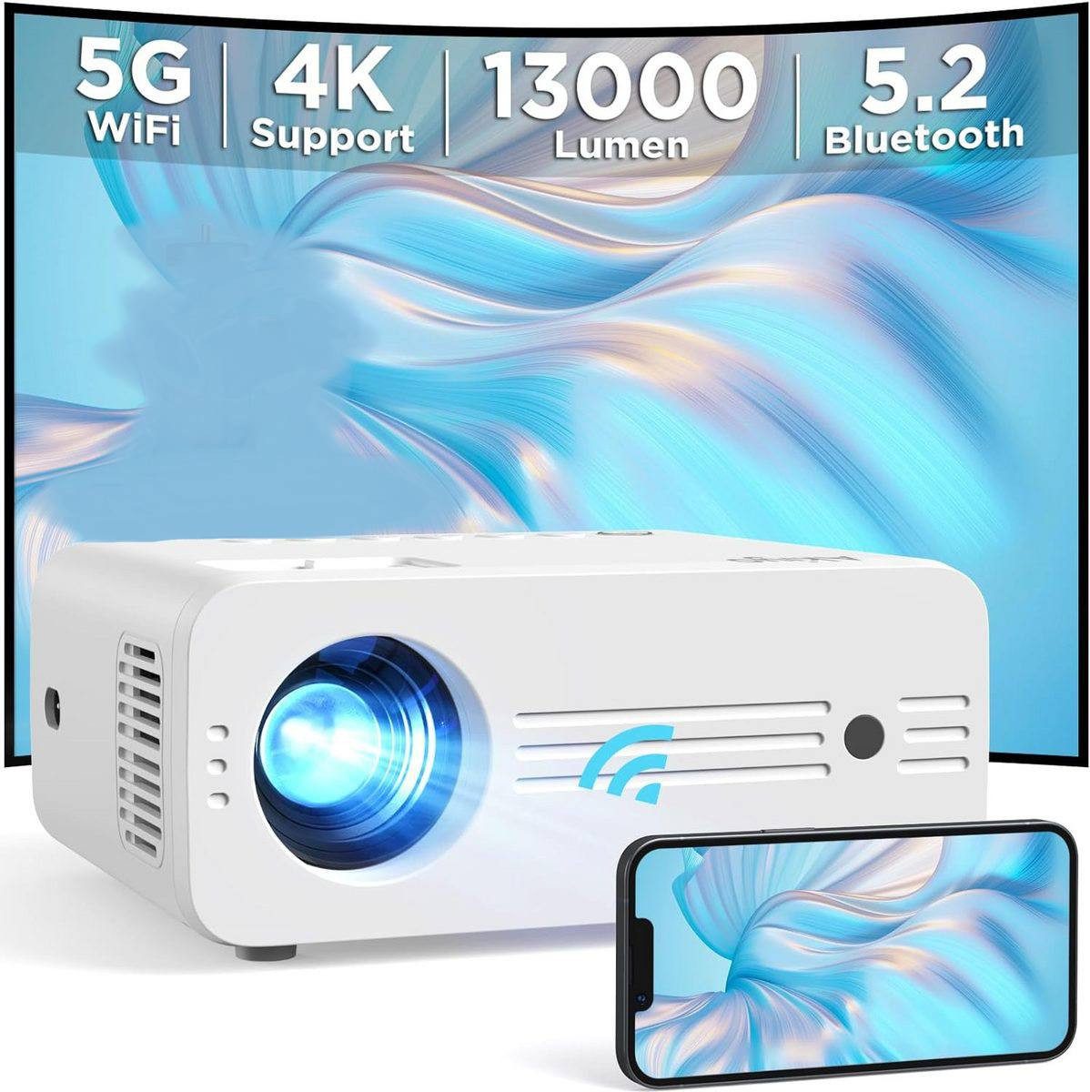 Diyarts O7 LED-Beamer (12000:1, 1080P (1920 x 1080) px, 5G Wi-Fi, 13000 Lumen, 1080P, 4K-kompatibel, 300 Zoll)