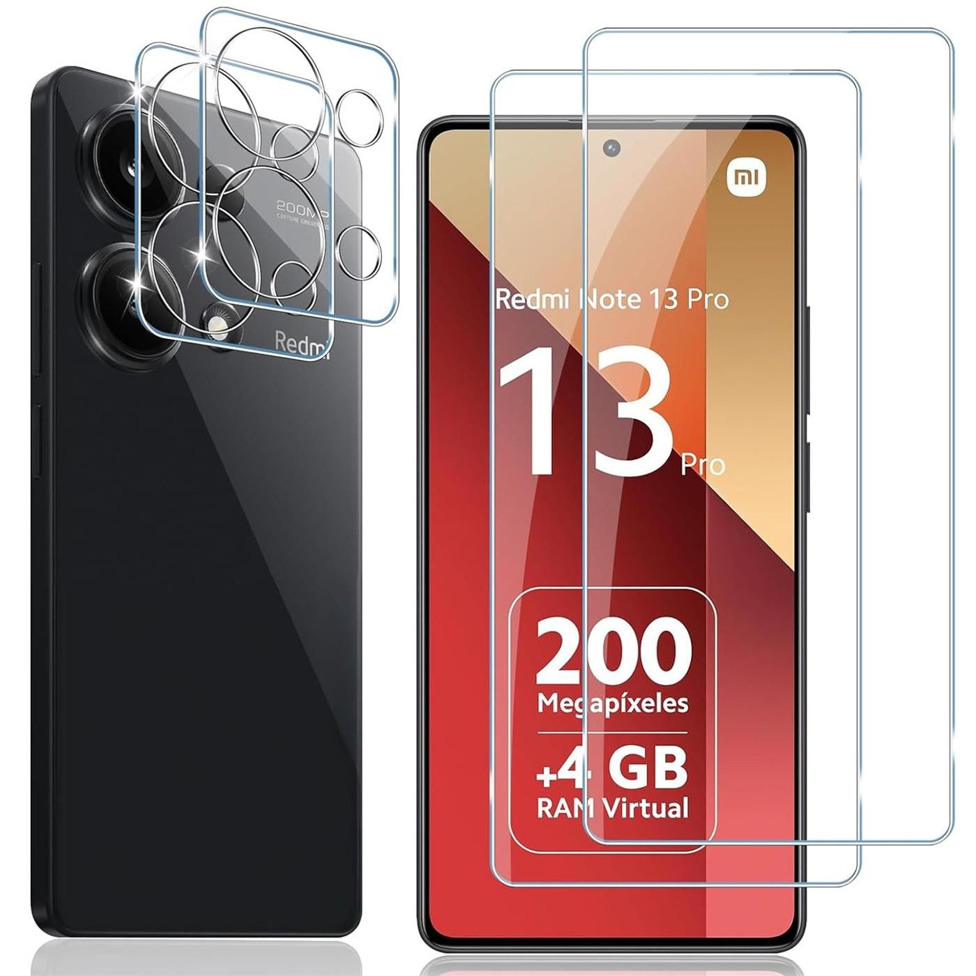 CoolGadget Schutzfolie Panzerfolie für Xiaomi Redmi Note 13 Pro 4G, (Spar-Set 4in1, 2x Displayschutz, 2x Kameraschutz), Panzerglas Schutzfolie für Xiaomi Redmi Note 13 Pro 4G