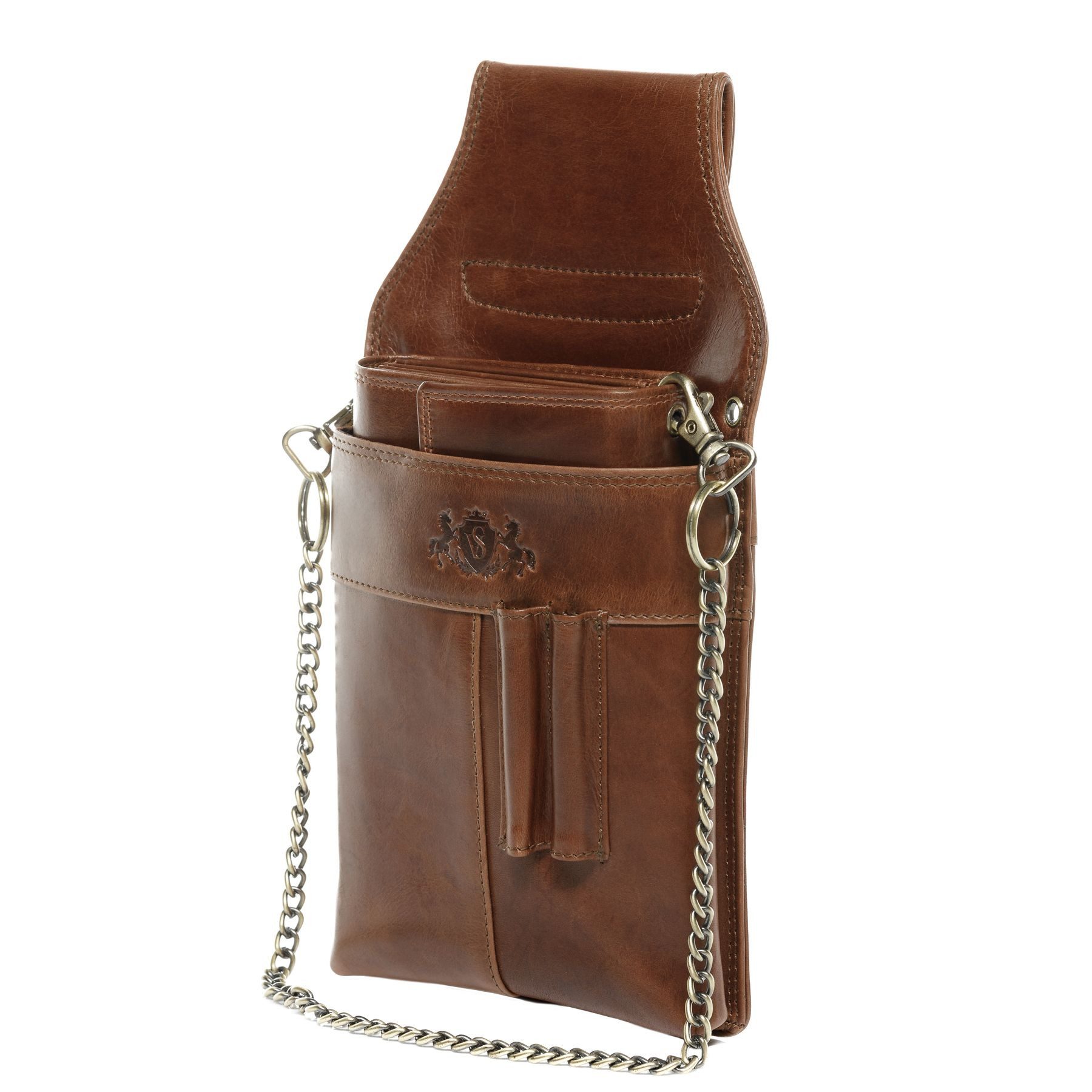 SID & VAIN Geldbörse LOU, Kellnerportemonnaie echt Leder Unisex, Münzbörse hellbraun