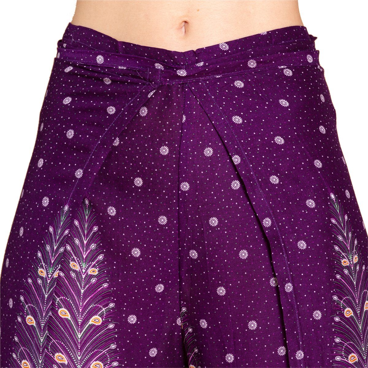 PANASIAM Palazzohose Sunshine Pants Wickelhose aus natürlicher Viskose Palazzohose im Peacock Design langer Boho Hosenrock Haremshose Pareo Hose