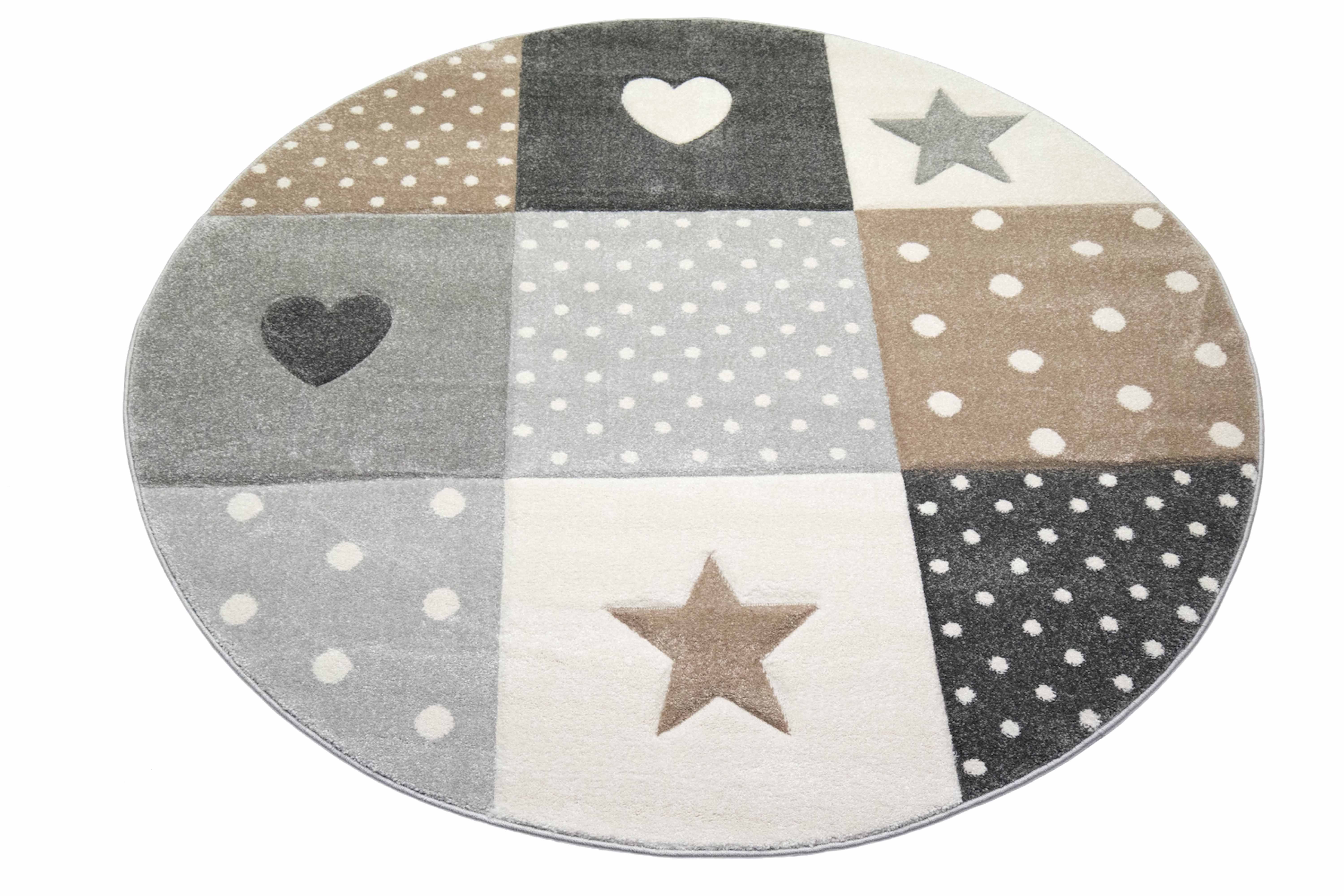 Carpetia Kinderteppich Kinderteppich Kinderzimmer Punkte Herz Stern Design braun beige grau, rechteckig, Höhe: 13 mm