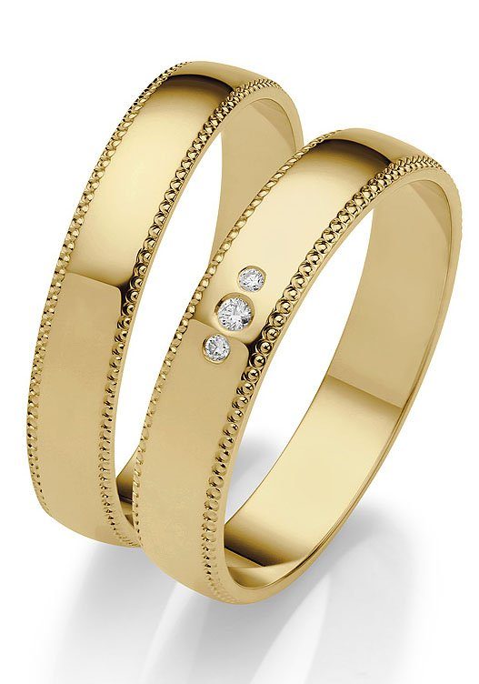 Firetti Trauring Schmuck Made 375 Germany in Brillanten/Diamanten "LIEBE", - Geschenk ohne mit o. Ehering Hochzeit Gold