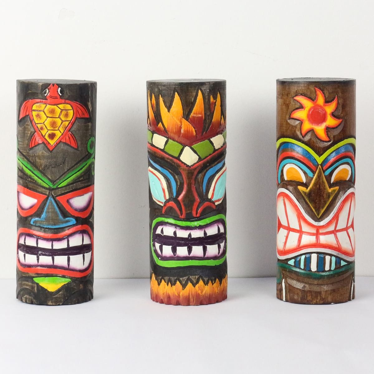 Oriental Galerie Dekofigur 3er Deko Figuren Set aus Holz Tiki 25 cm (1 St), Holz Tiki Bar