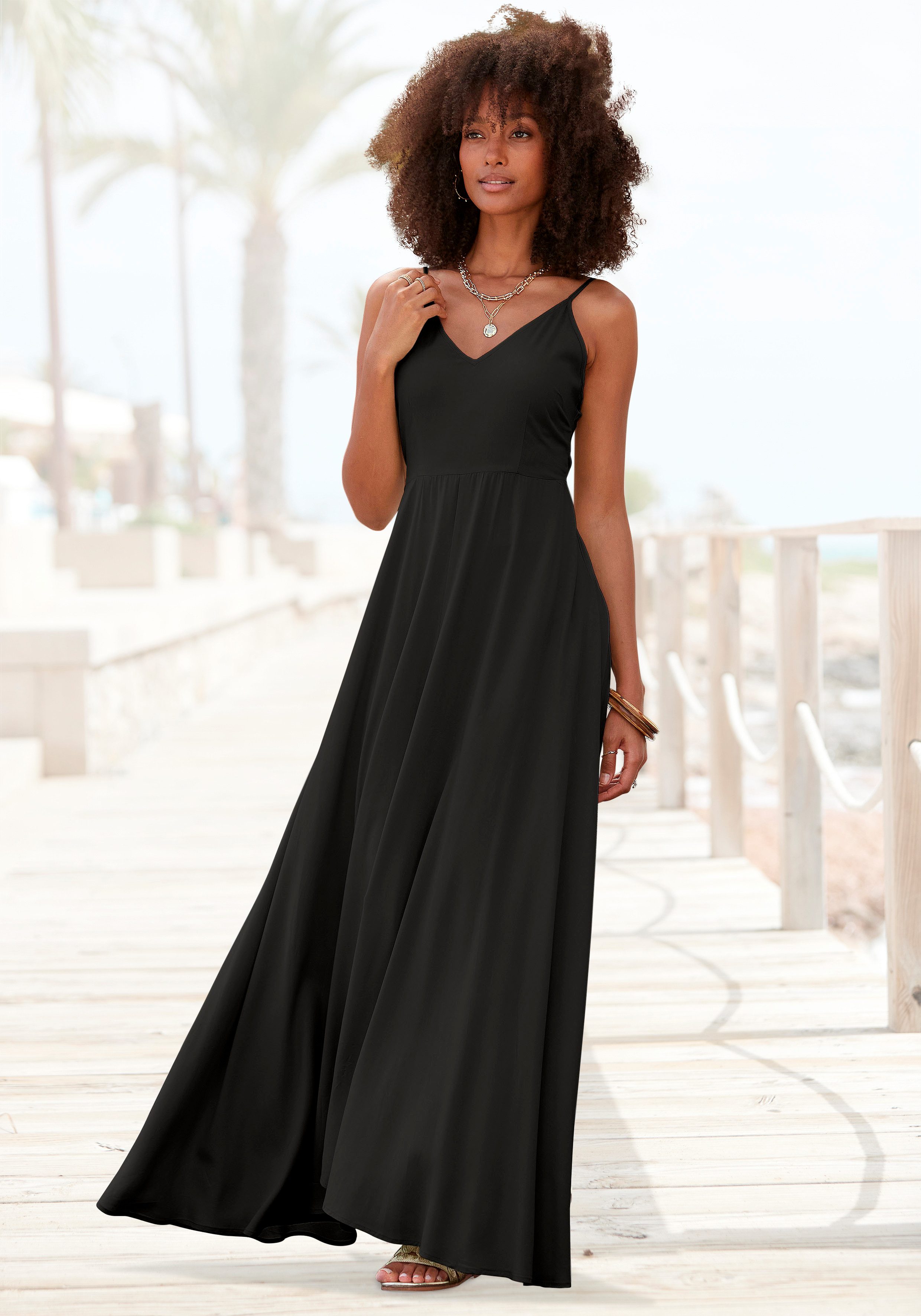 LASCANA Maxikleid Cut-Out am Rücken aus leichter Webware Elegantes Sommerkleid, Spaghettikleid, Viskosekleid, festlich