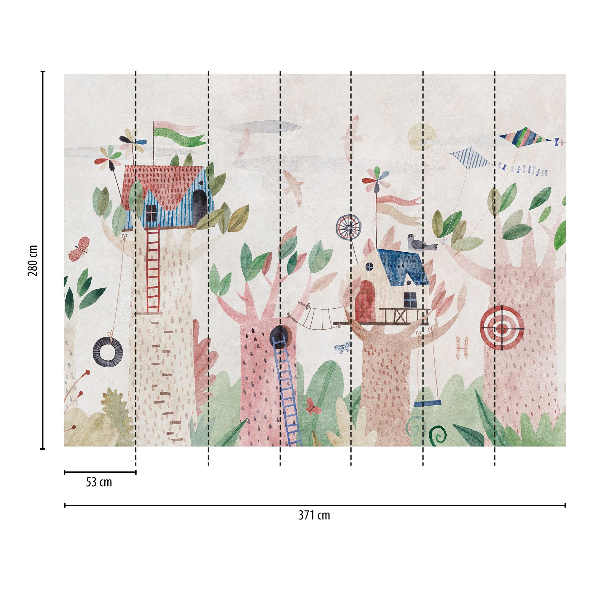 living walls Fototapete THE WALL III Wald-Tapete Motivtapete Baumhaus Kinder, glatt, matt, (1 St), Vliestapete Kinderzimmer für Schlafzimmer Küche Wohnzimmer Wald Design