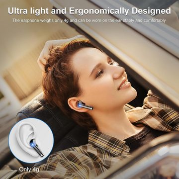 POMUIC Kabellos Bluetooth 5.3 mit 4 ENC Noise Cancelling Mic In-Ear-Kopfhörer (Kabelloser Komfort und schnelle Verbindung für ungestörten Musikgenuss unterwegs, 40H Spielzeit mit LED IP7 Wasserdicht in Ear Ohrhörer fürArbeitStudium)