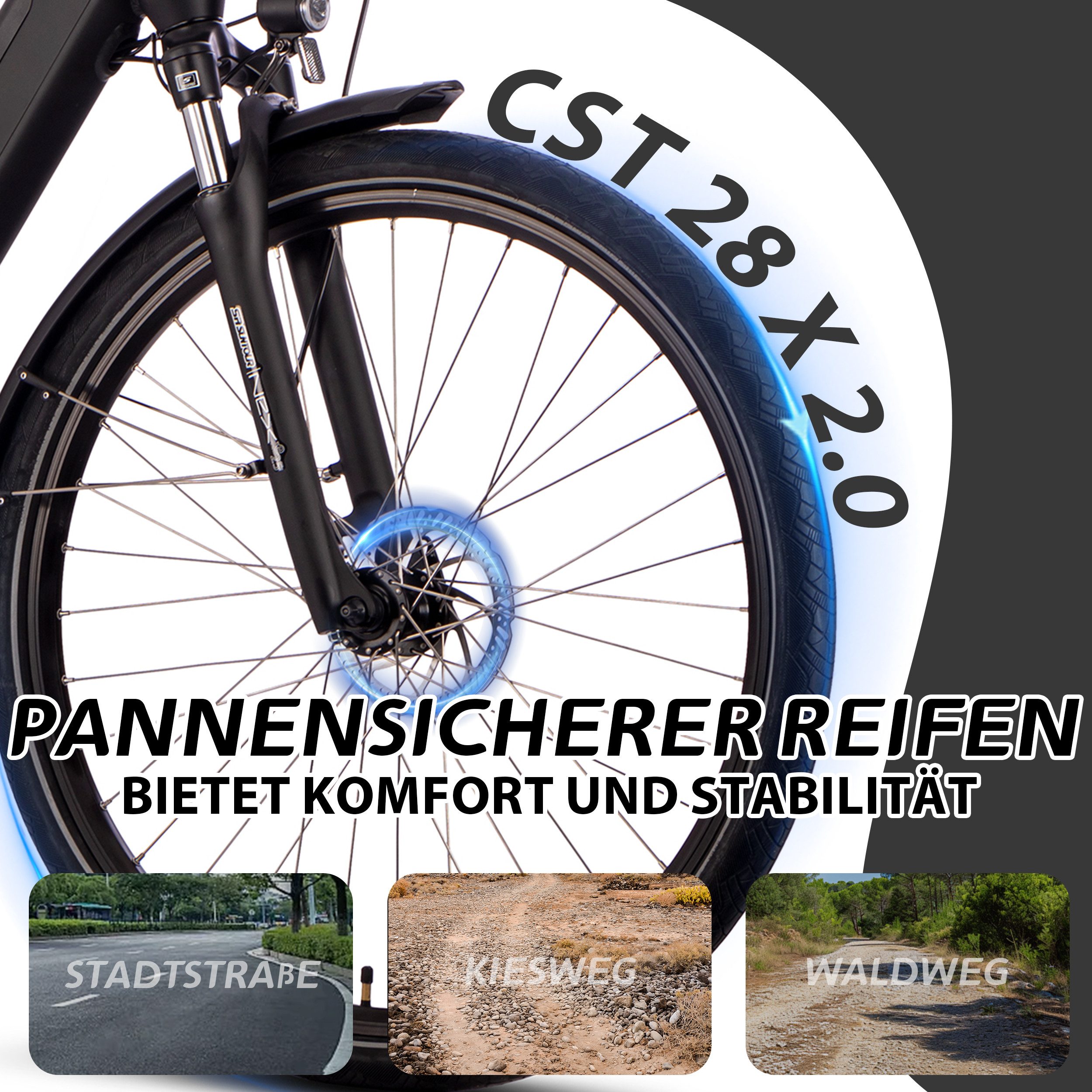 SAXXX E-Bike Trekkingrad 28 Zoll City-Pedelec für Alltag und Touren, 10 Gang SHIMANO Deore Schaltwerk, Mittelmotor, 522 Wh, (mit abnehmbarem Akku mit Rahmenschloss zu 95 % vormontiert), Komfortabel fahren mit Mittelmotor und starkem Akku