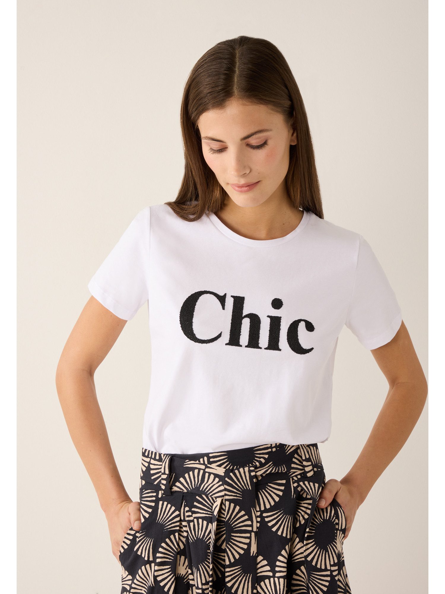 MORE&MORE T-Shirt T-Shirt mit Perlenschriftzug