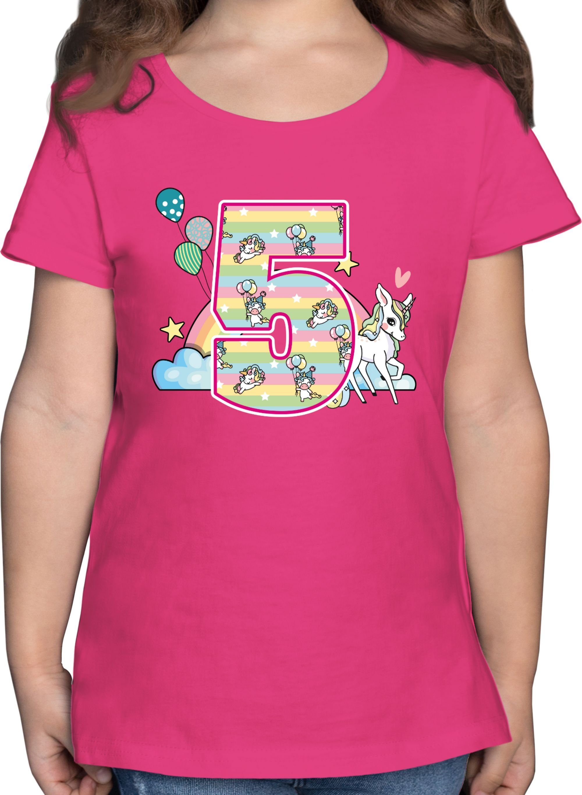 T-Shirt Einhorn und Regenbogen Fünf