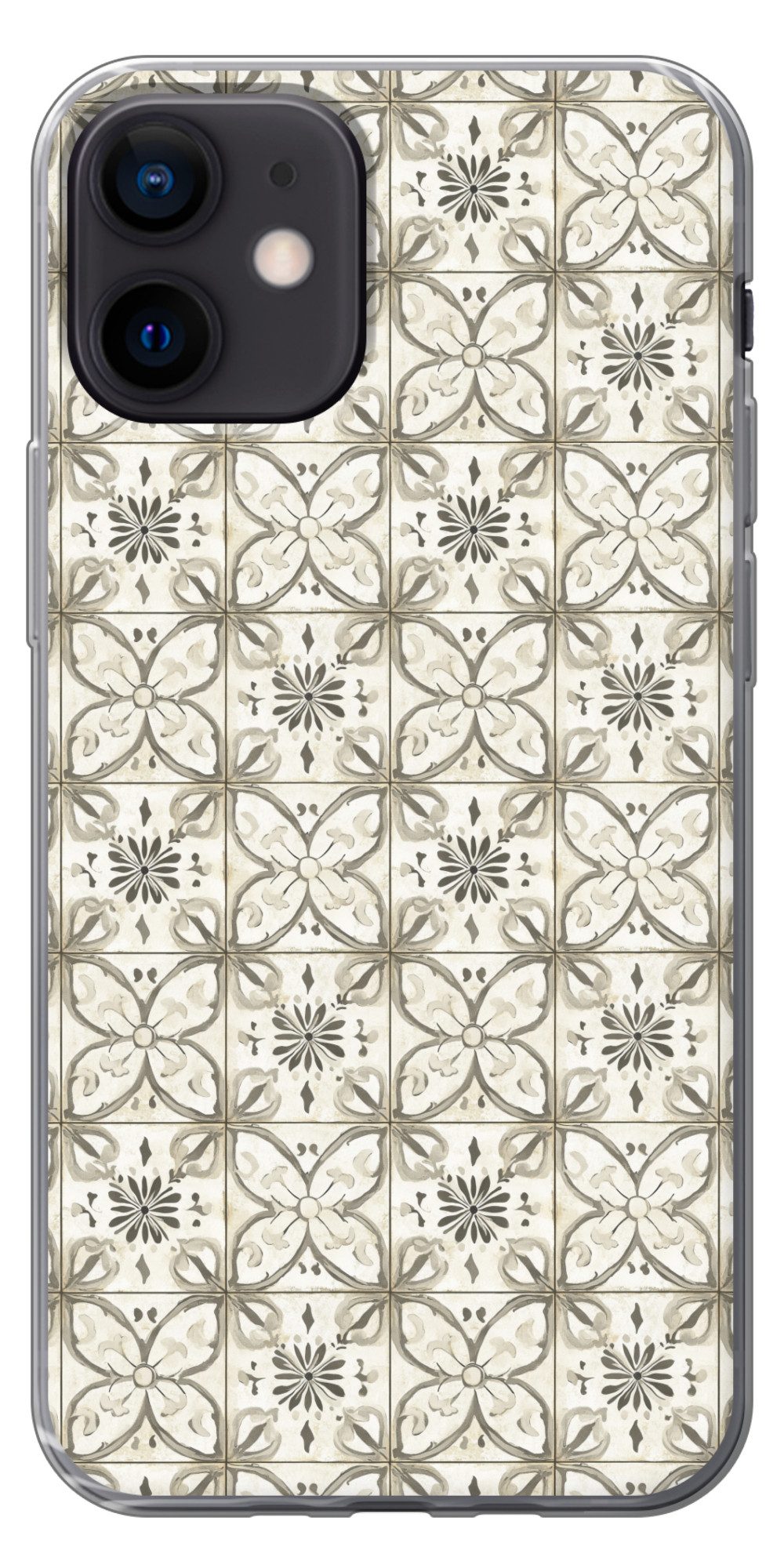 MuchoWow Handyhülle für Apple iPhone 12 Antik - Fliese - Beige, Smartphone-Bumper, Print, Handy Schutzhülle Dünn