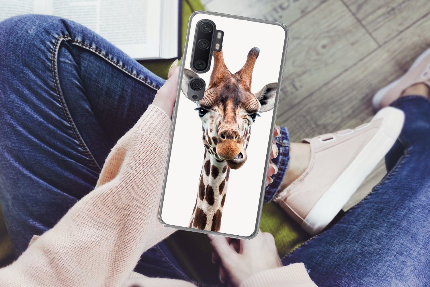 MuchoWow Handyhülle für Xiaomi Mi Note 10 Pro Jungen - Giraffe - Tiere - Kopf - Porträt -