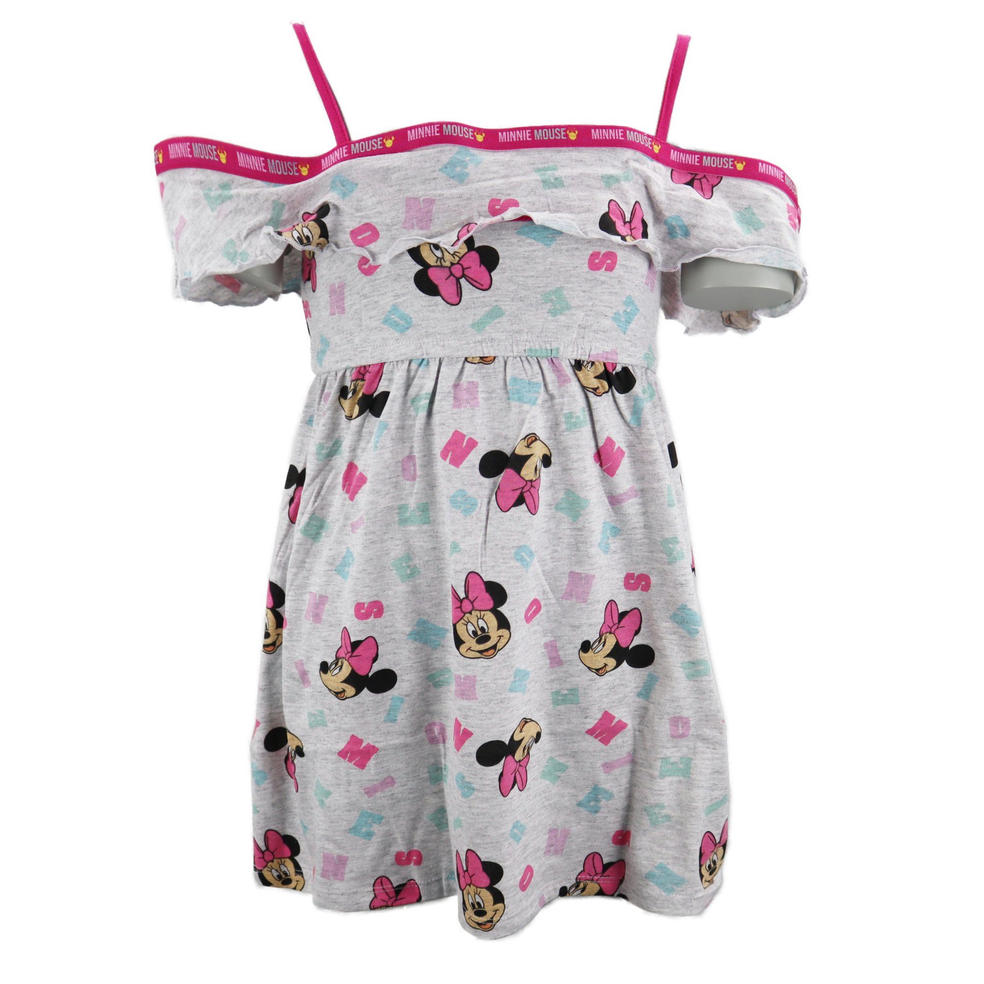 Disney Minnie Mouse Sommerkleid Disney 104 Mädchen Minnie Kinder kurzarm Grau Kleid Maus bis 134 Gr.