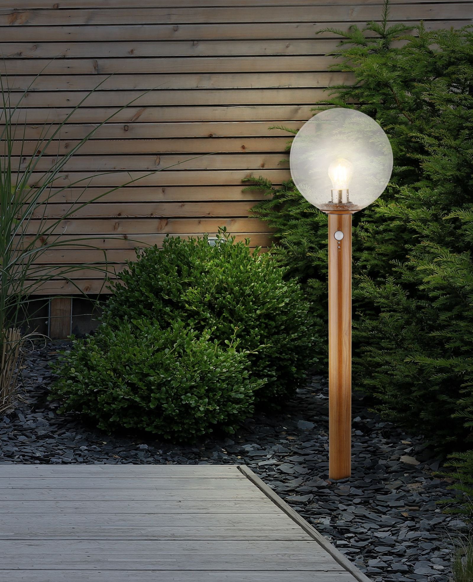 Standleuchte Außenleuchte Alu Garten Wegeleuchte Globo Gartenleuchte Globo Holzoptik LED