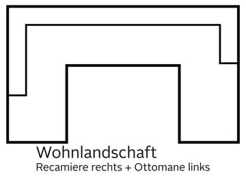 andas Wohnlandschaft Janek U-Form, mit Federkern und Keder in scandinavischem Design