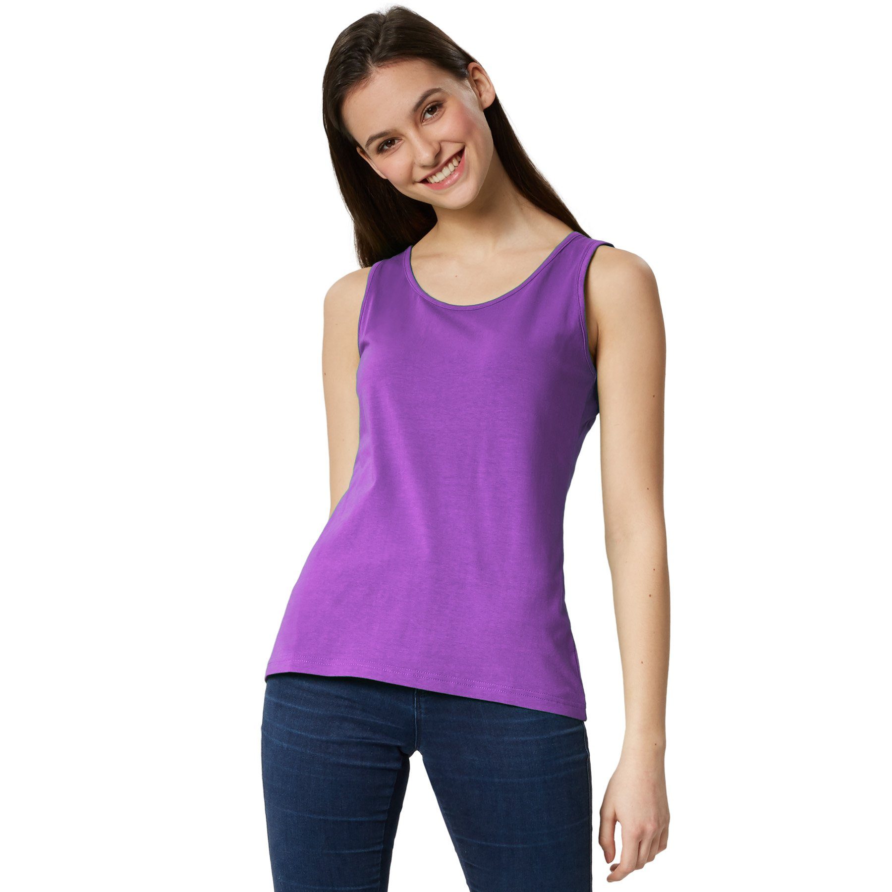 dressforfun Tanktop Achselshirt, Für viele Outfits und Auftritte, Einfarbiges Damen Top (Trägershirt, Konfektionsgröße XXL in lila) Leicht körperbetonter Schnitt, Fester Stoff, Rundhalsausschnitt