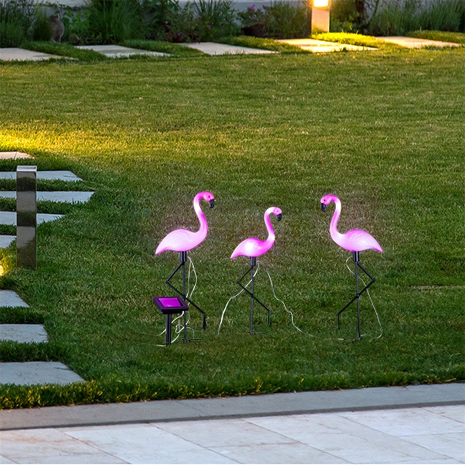 Set LED Leuchte Solar 3-teiliges Solarleuchte HI LED Flamingo
