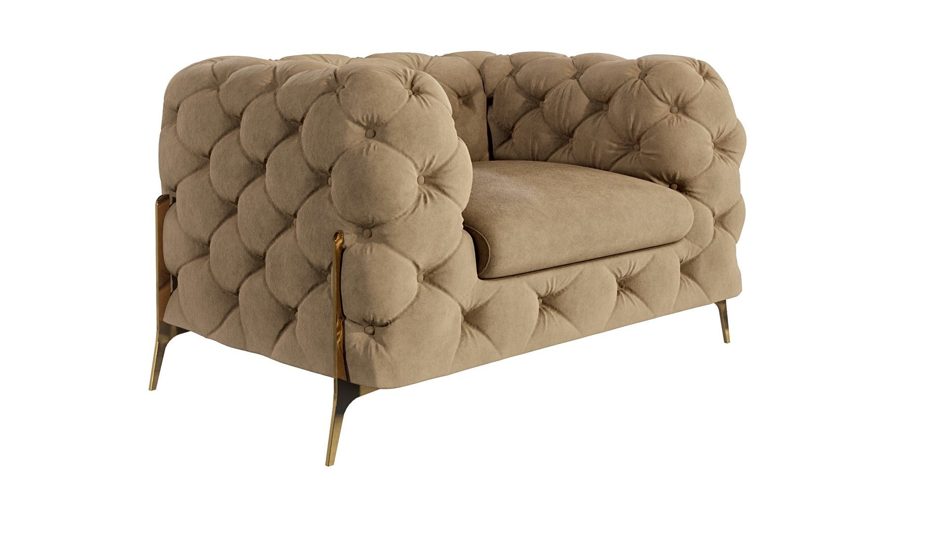 S-Style Möbel Chesterfield-Sessel Ashley mit Goldene Metall Füßen, mit Wellenfederung Beige