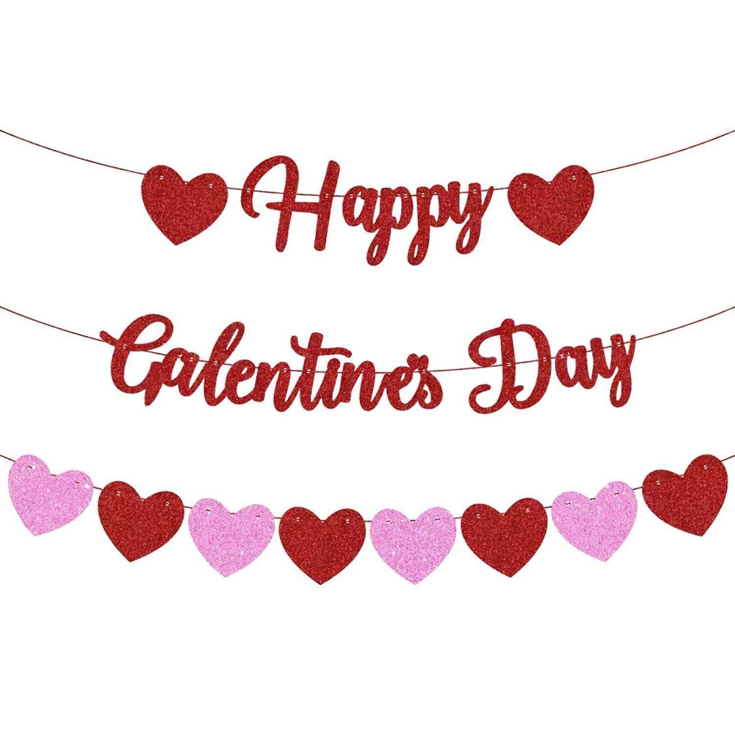 LuxusKollektion Girlande Girlande Valentinstag Happy Valentine's Day Glitter Rot Rosa